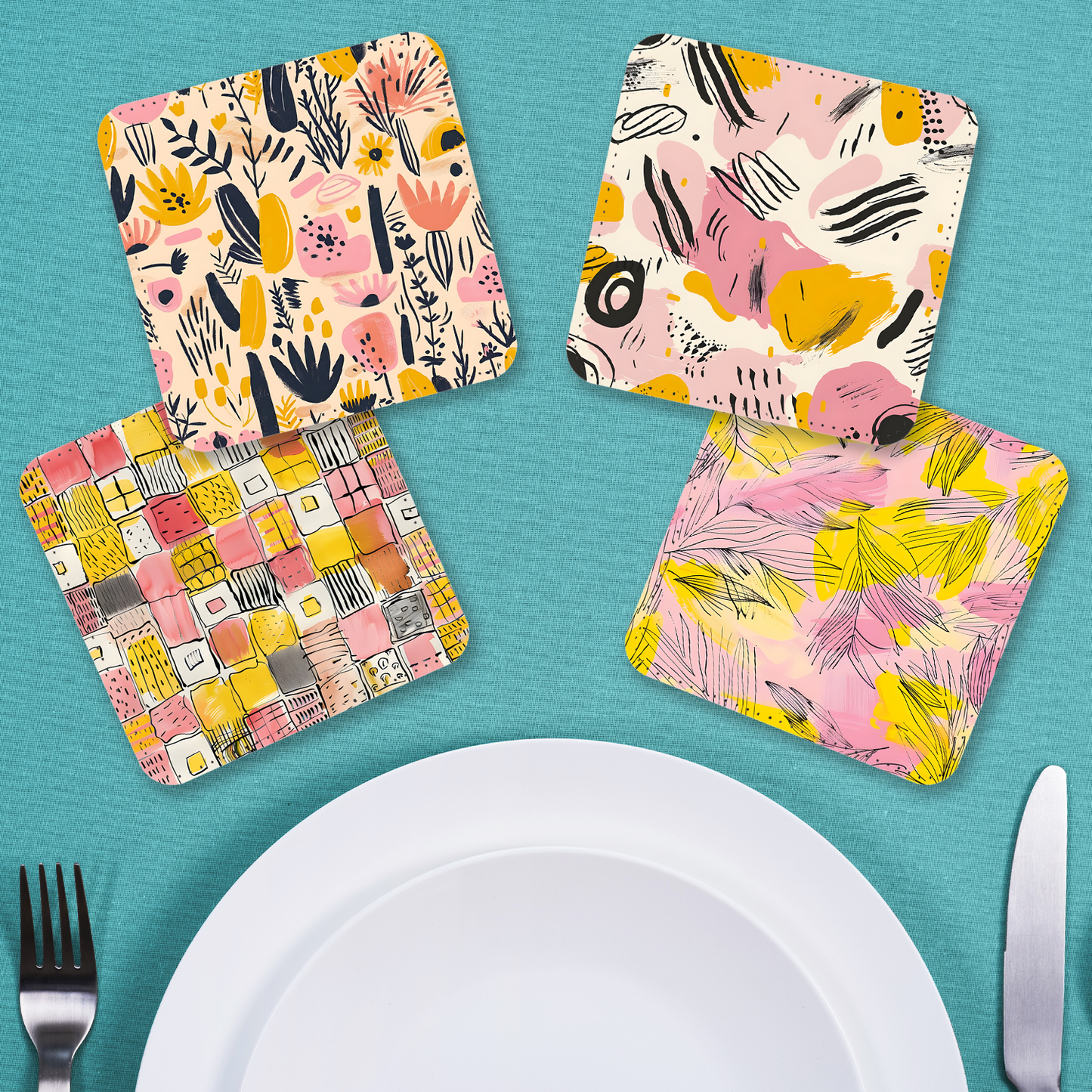 Whimsical Wildlife Set Of 4 PU Leather Coasters