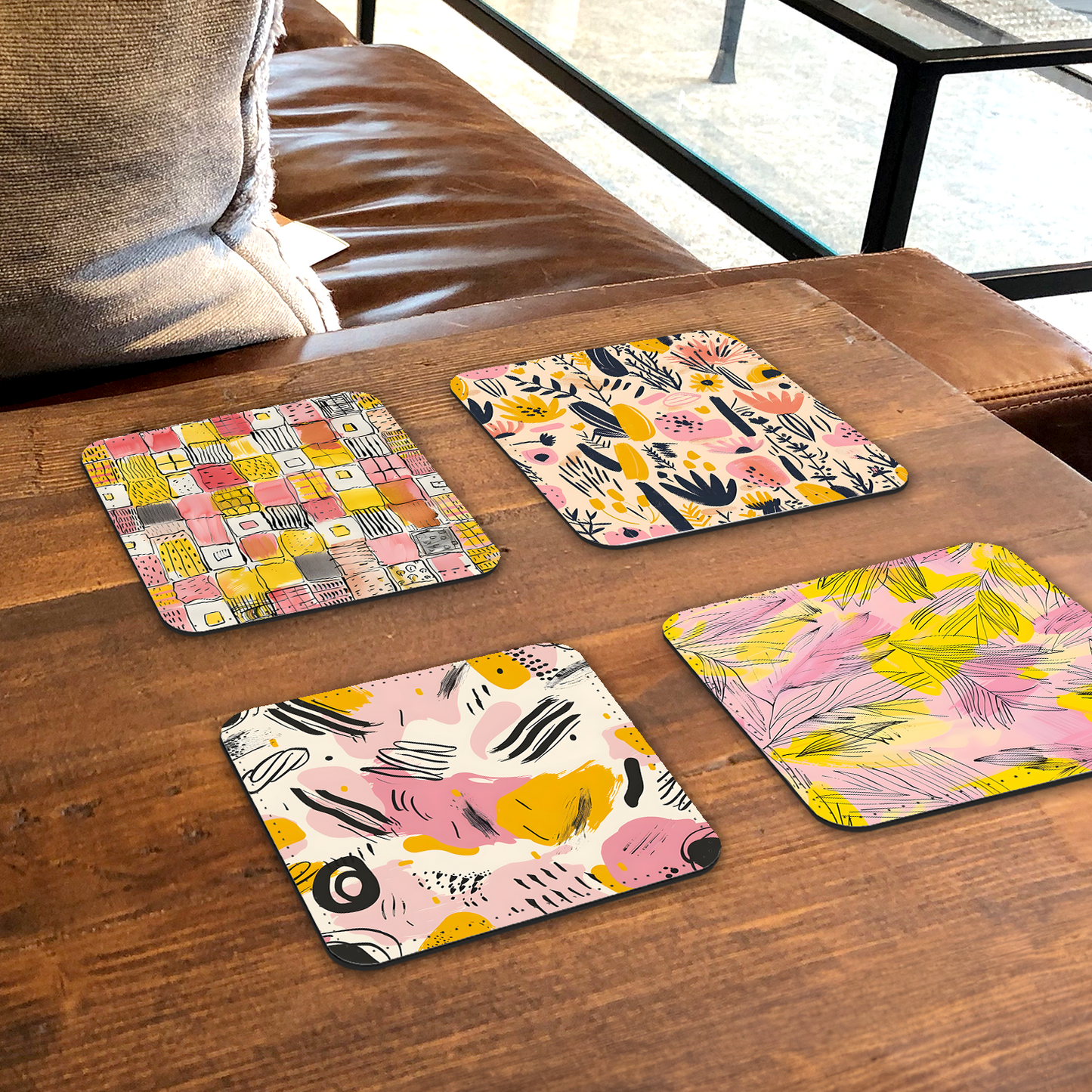 Whimsical Wildlife Set Of 4 PU Leather Coasters