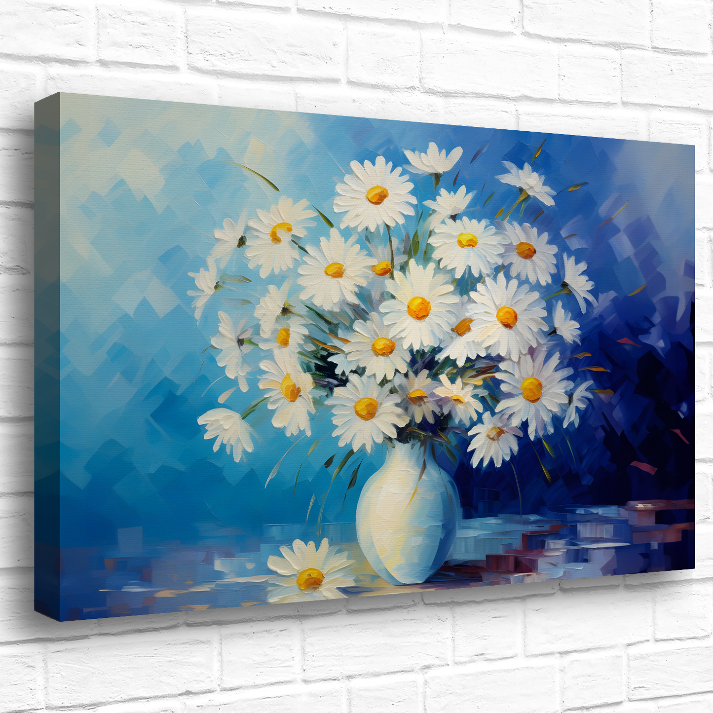 Sunlit Daisies in Blue Deluxe Box Landscape Canvas Print