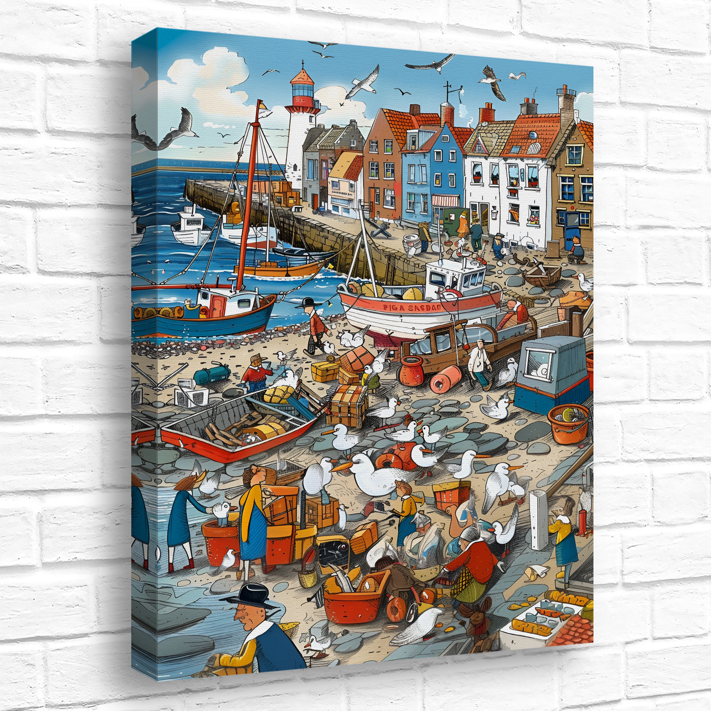 Seaside Harbor Bustle Deluxe Box Canvas Prints Portrait