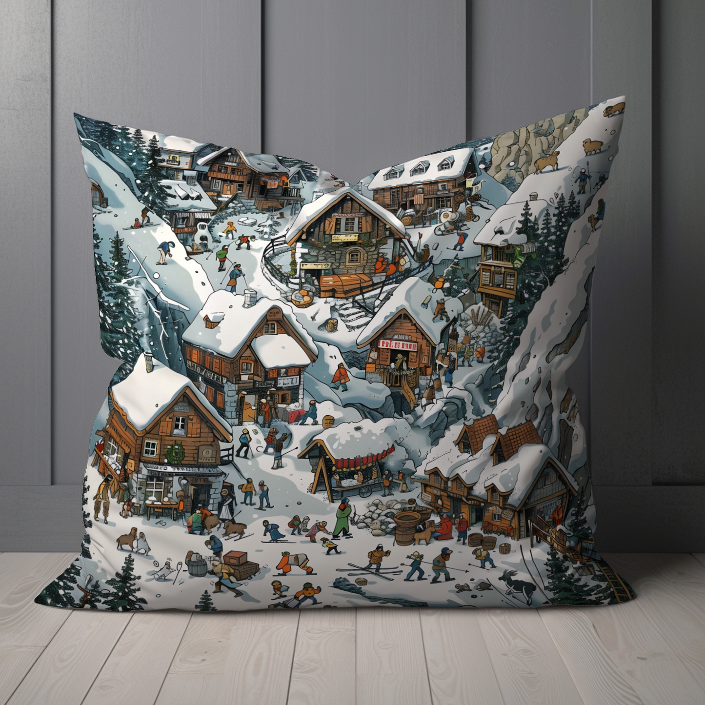 Snowy Mountain Village Hand Made Poly Linen Cushions