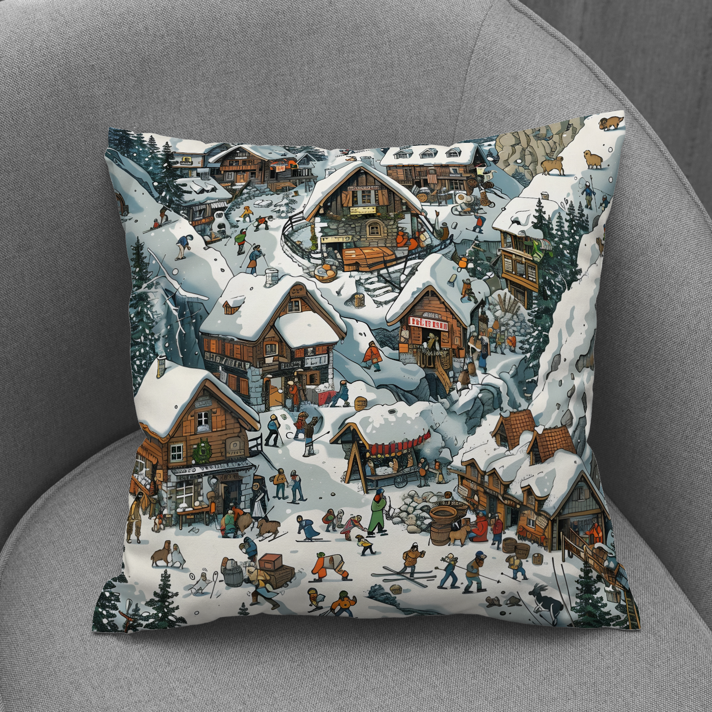 Snowy Mountain Village Hand Made Poly Linen Cushions