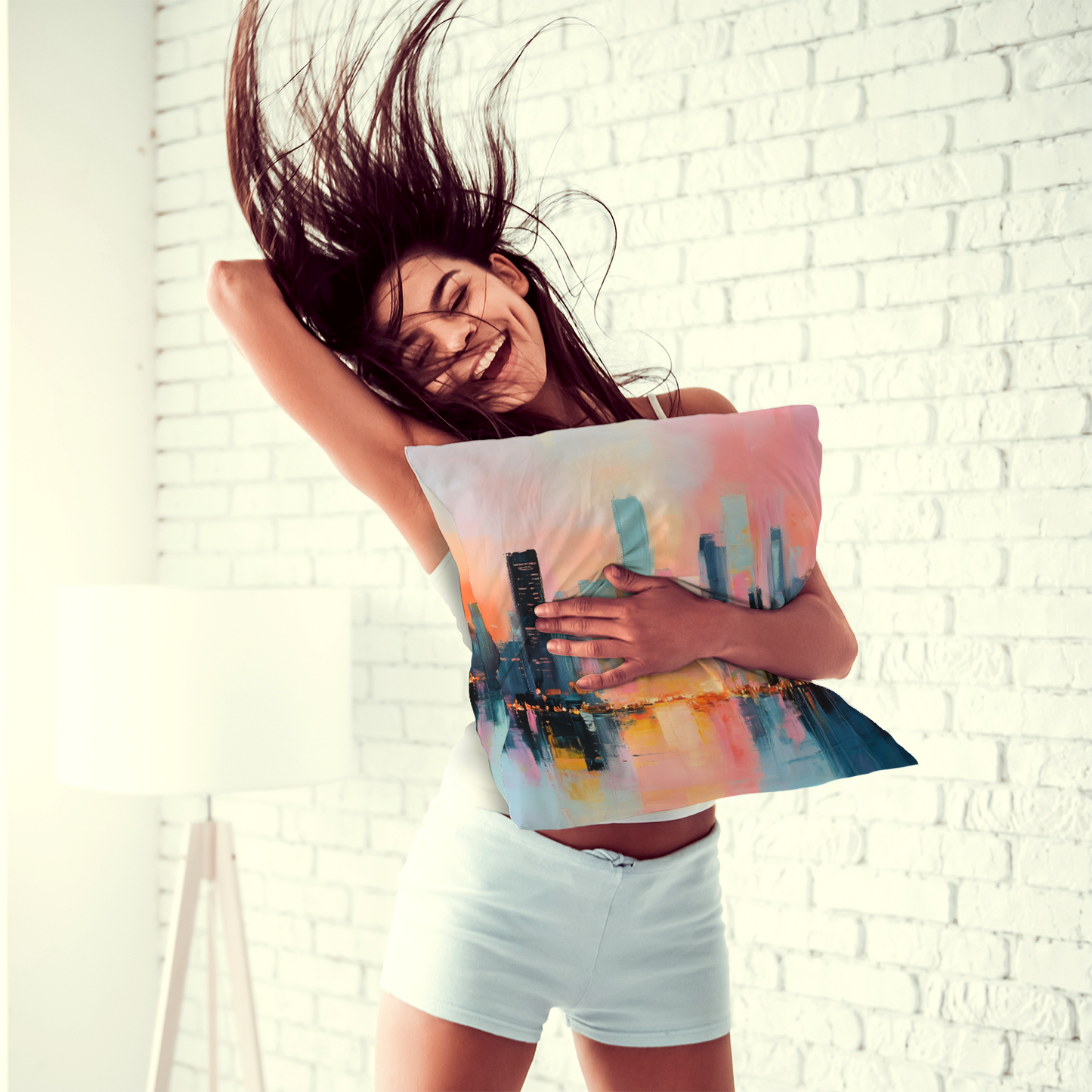 City Lights at Dusk Hand Made Poly Linen Cushions