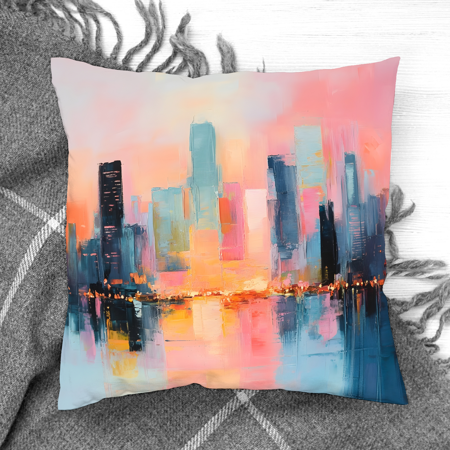 City Lights at Dusk Hand Made Poly Linen Cushions