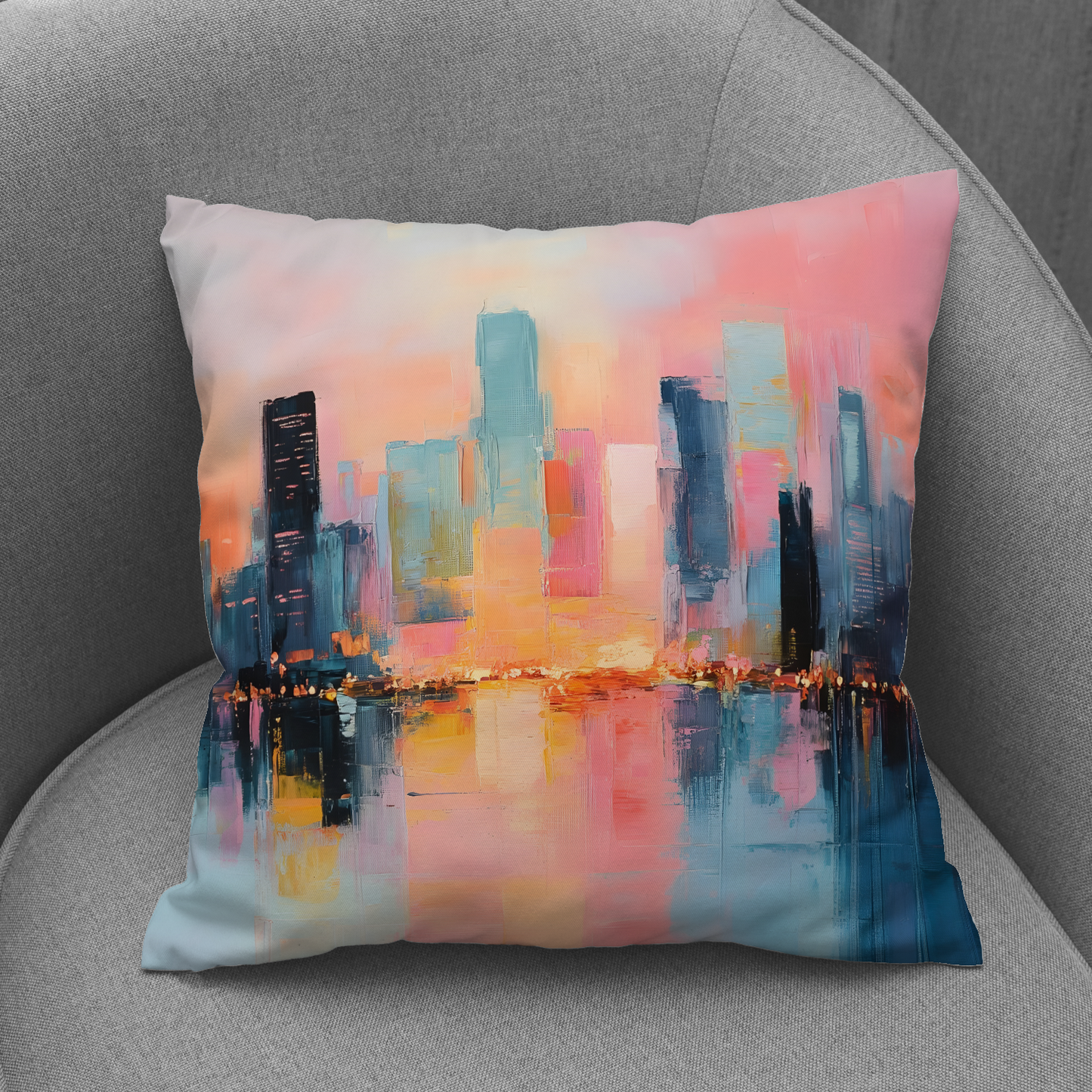 City Lights at Dusk Hand Made Poly Linen Cushions