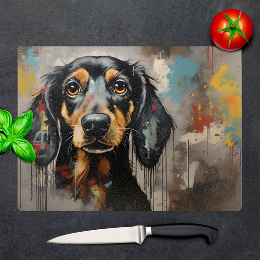 Dachshund Drip Textured Glass Chopping Boards