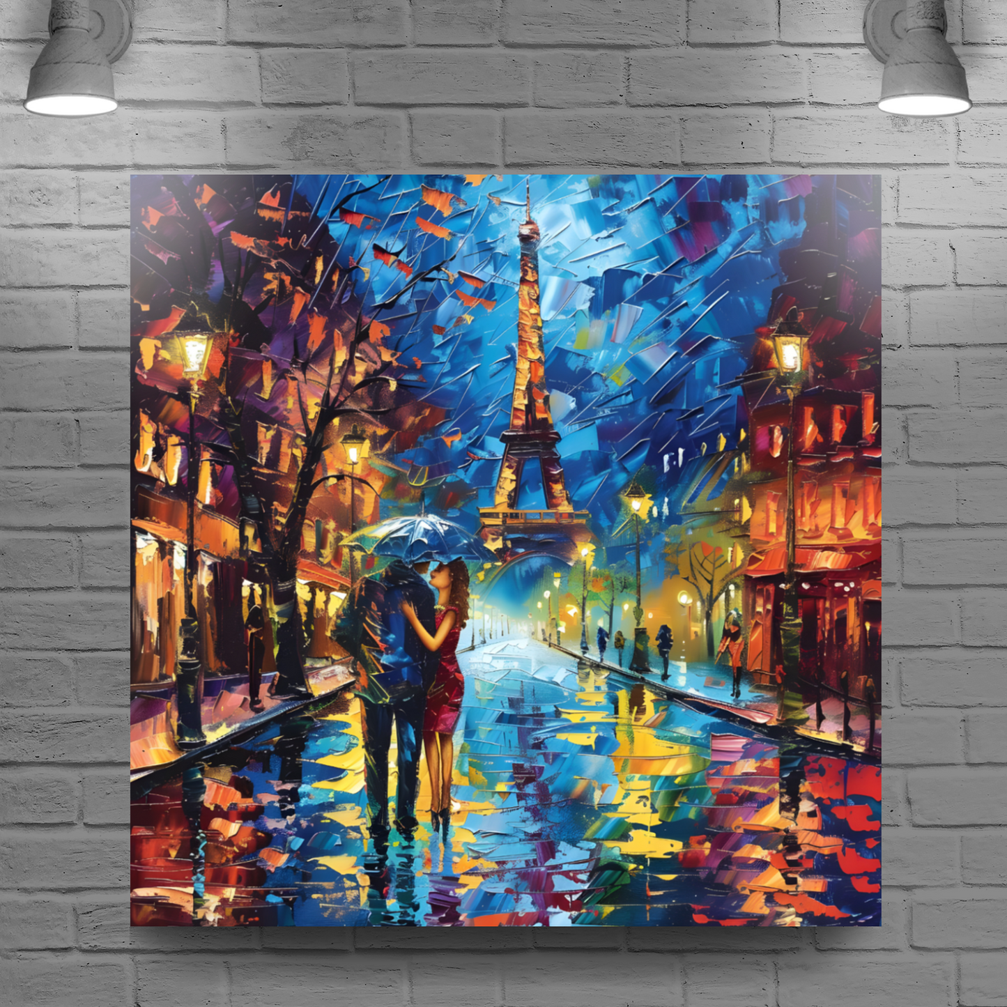 Midnight Promenade in Paris Deluxe Box Square Canvas Print