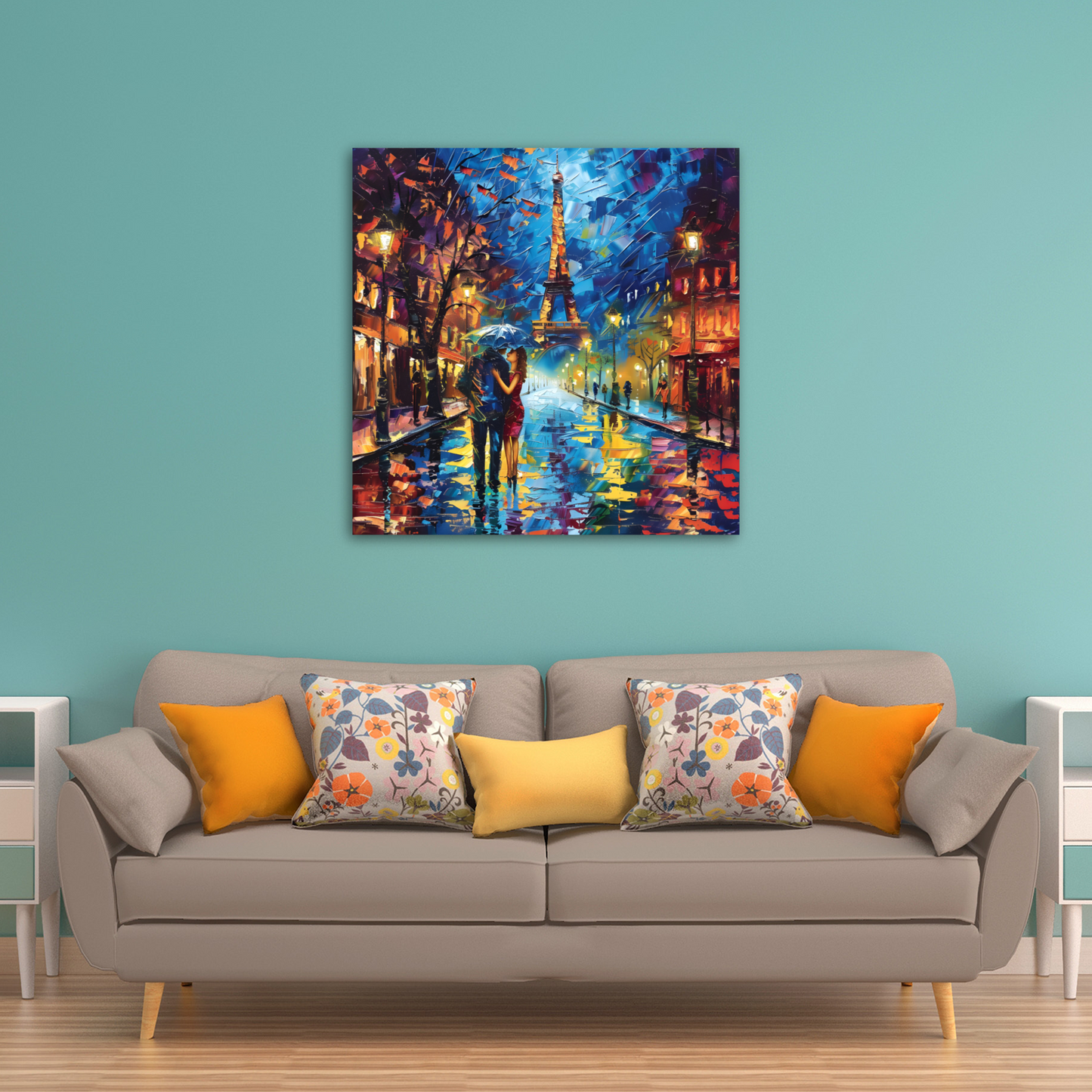 Midnight Promenade in Paris Deluxe Box Square Canvas Print