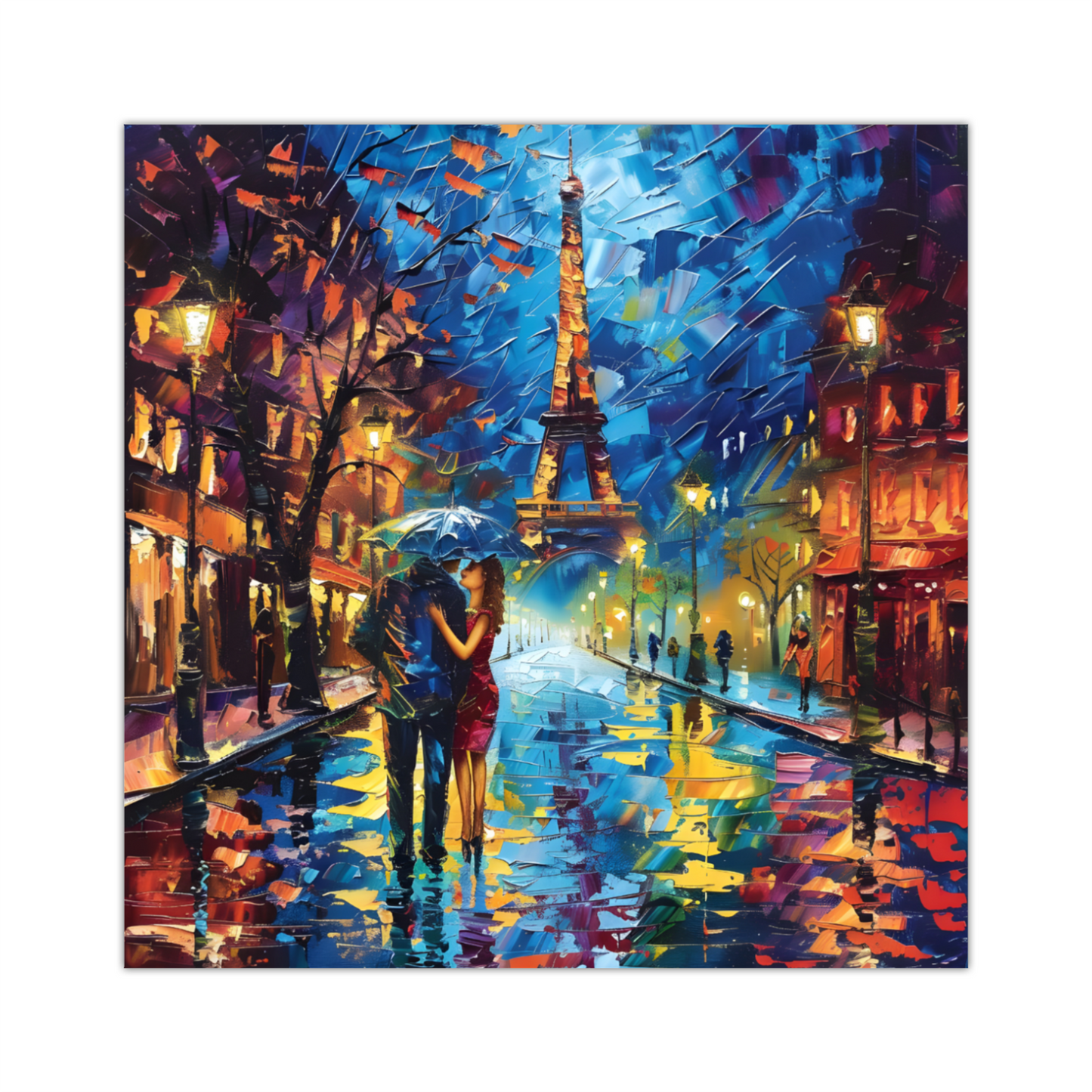 Midnight Promenade in Paris Deluxe Box Square Canvas Print