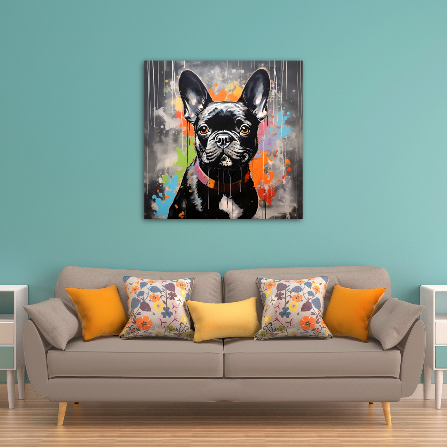 Frenchie Fizz  Deluxe Box Square Canvas Prints