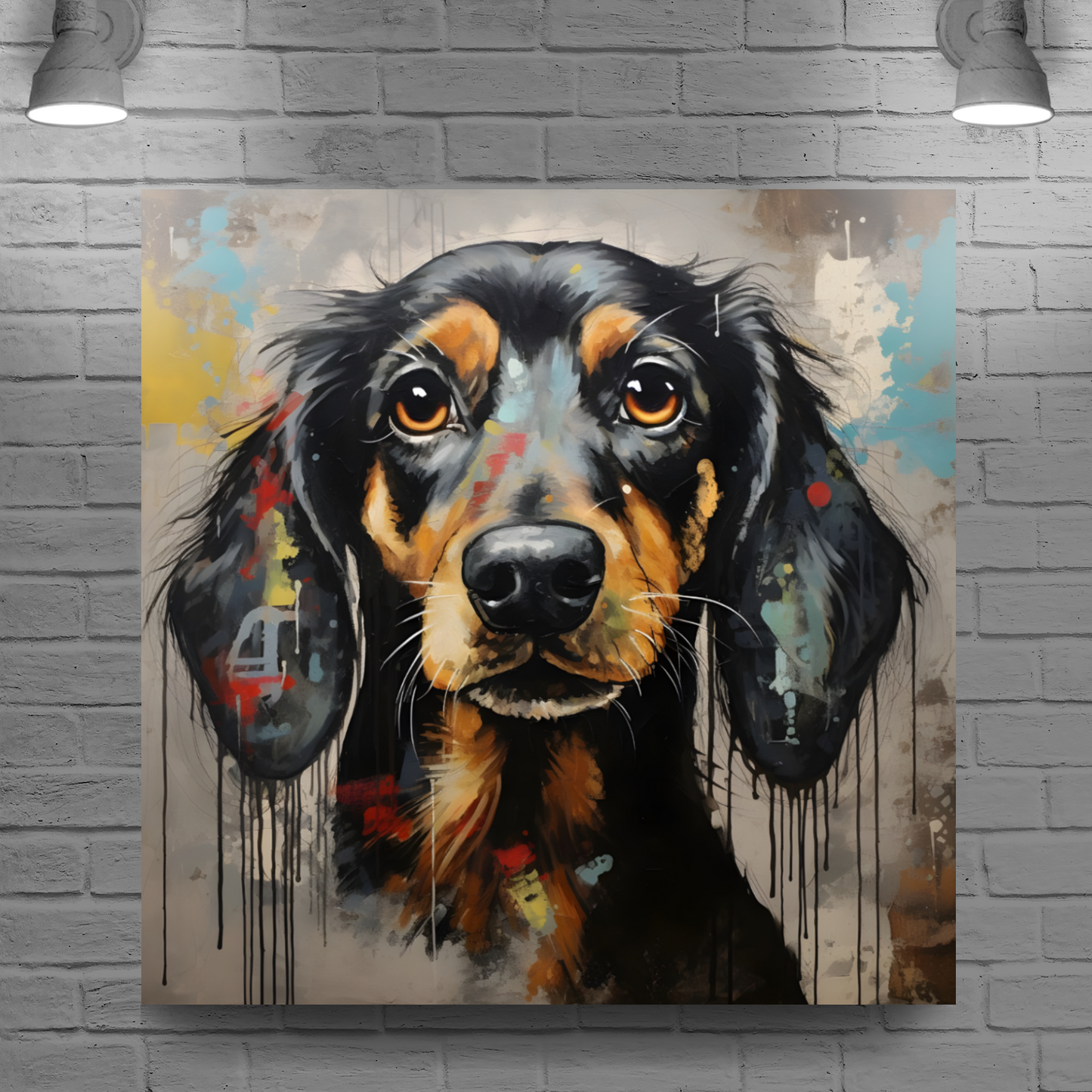 Dachshund Drip  Deluxe Box Square Canvas Prints