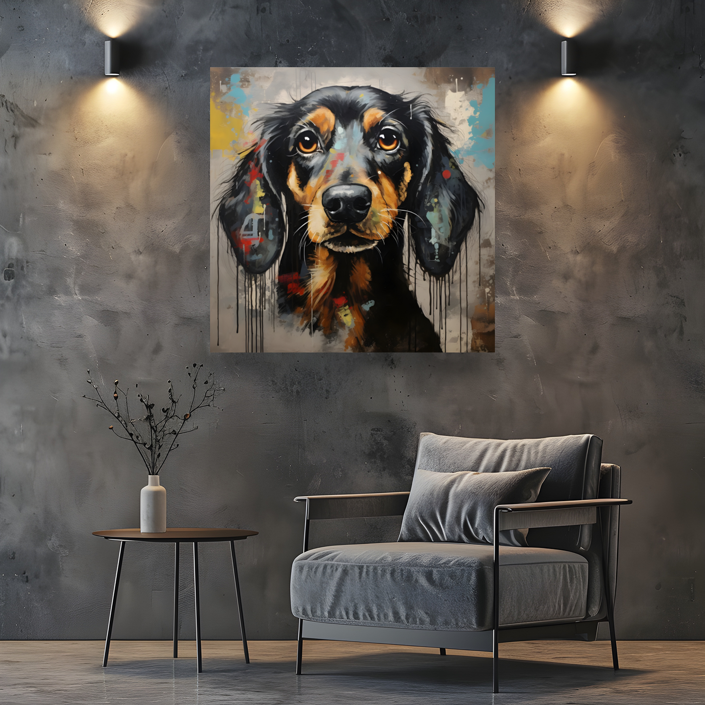 Dachshund Drip  Deluxe Box Square Canvas Prints