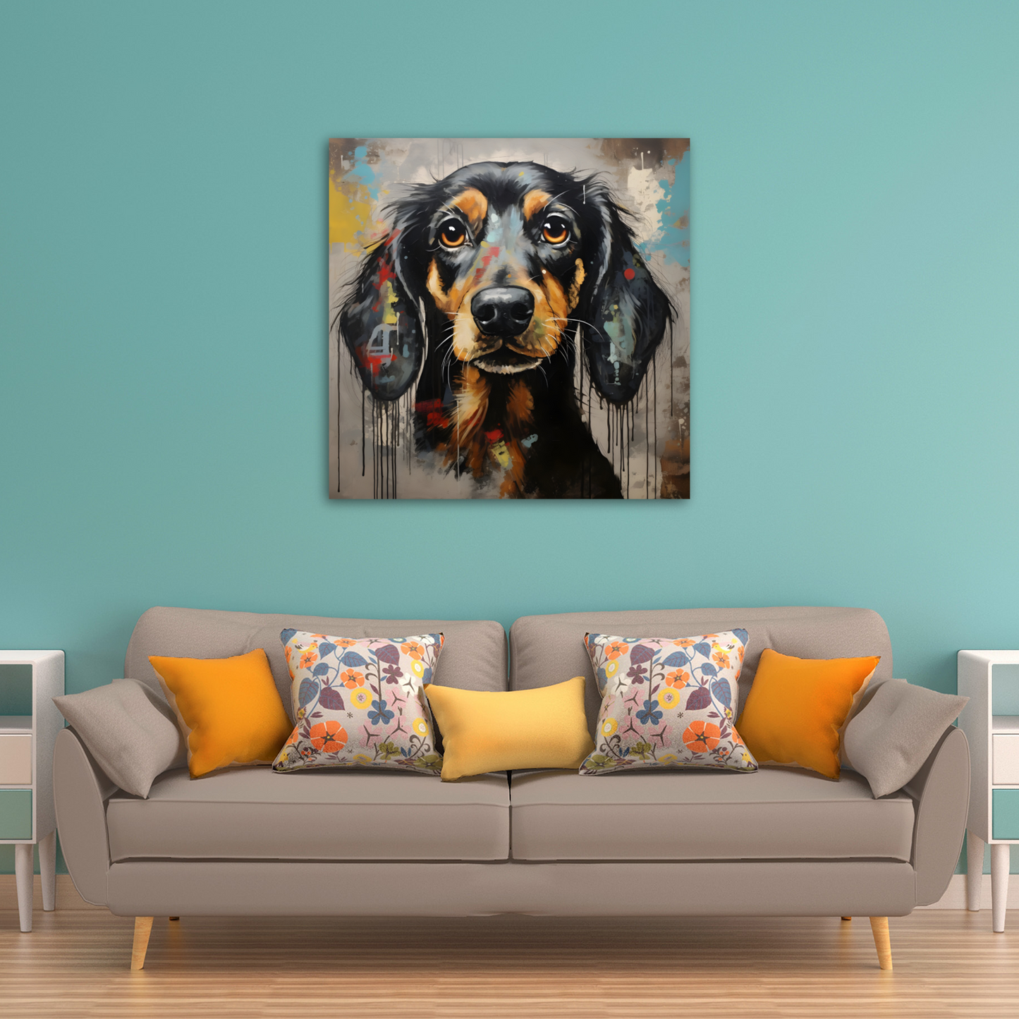 Dachshund Drip  Deluxe Box Square Canvas Prints