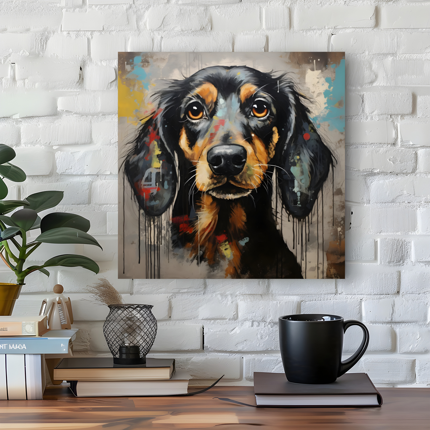 Dachshund Drip  Deluxe Box Square Canvas Prints