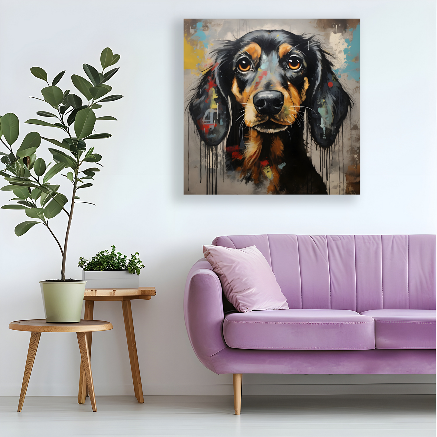 Dachshund Drip  Deluxe Box Square Canvas Prints