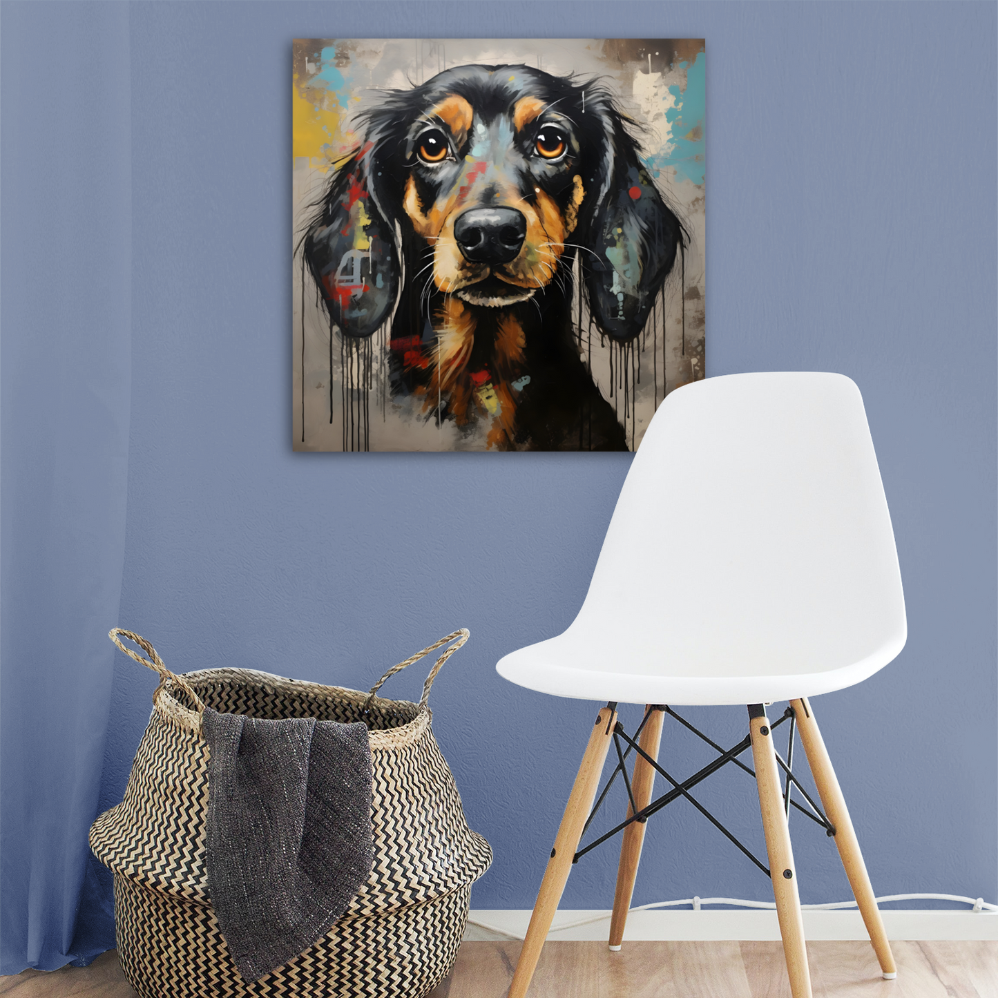 Dachshund Drip  Deluxe Box Square Canvas Prints