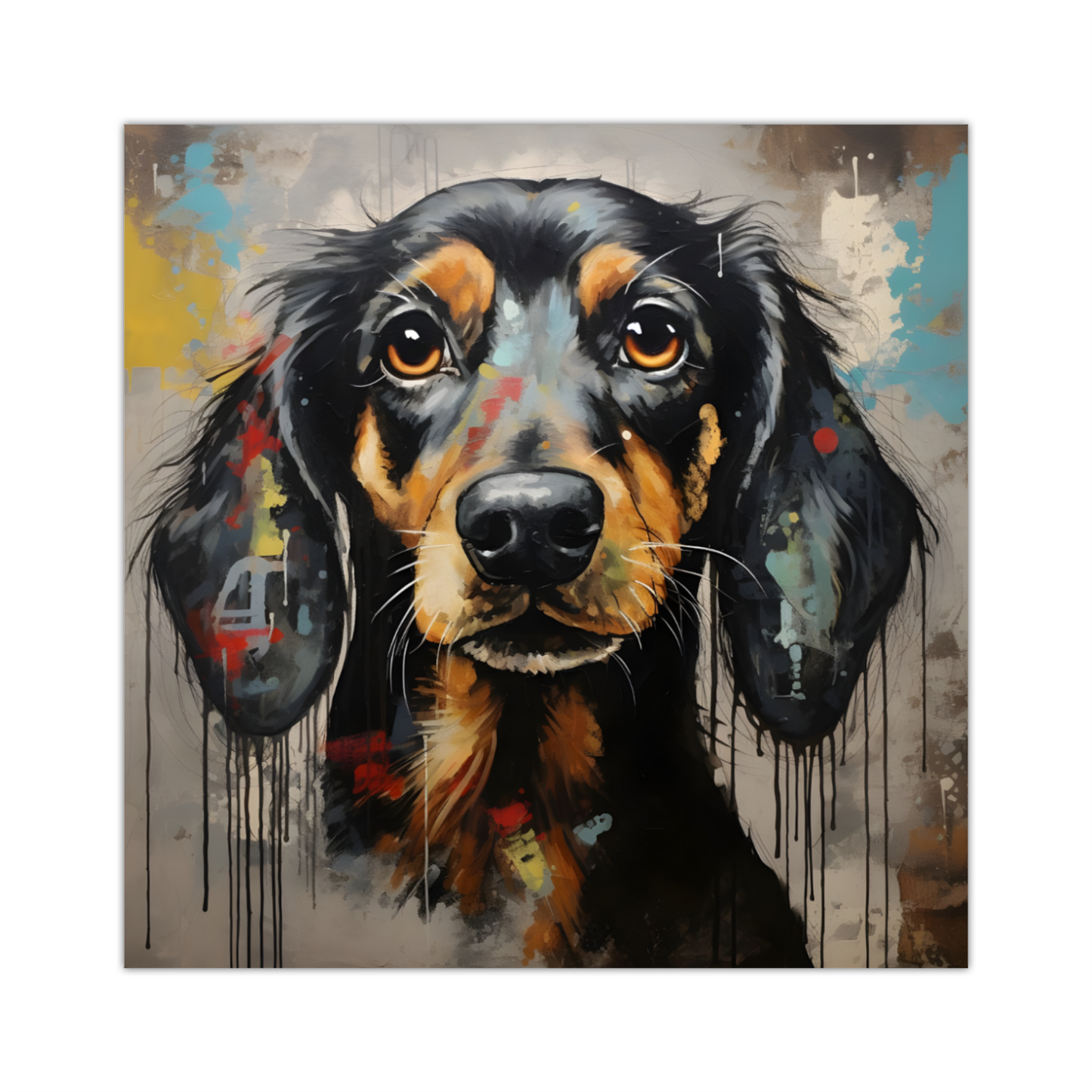 Dachshund Drip  Deluxe Box Square Canvas Prints