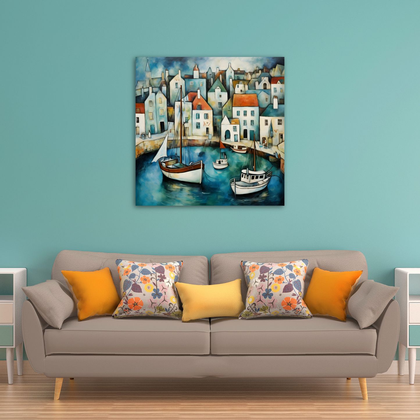 Harbour Hues  Deluxe Box Square Canvas Prints