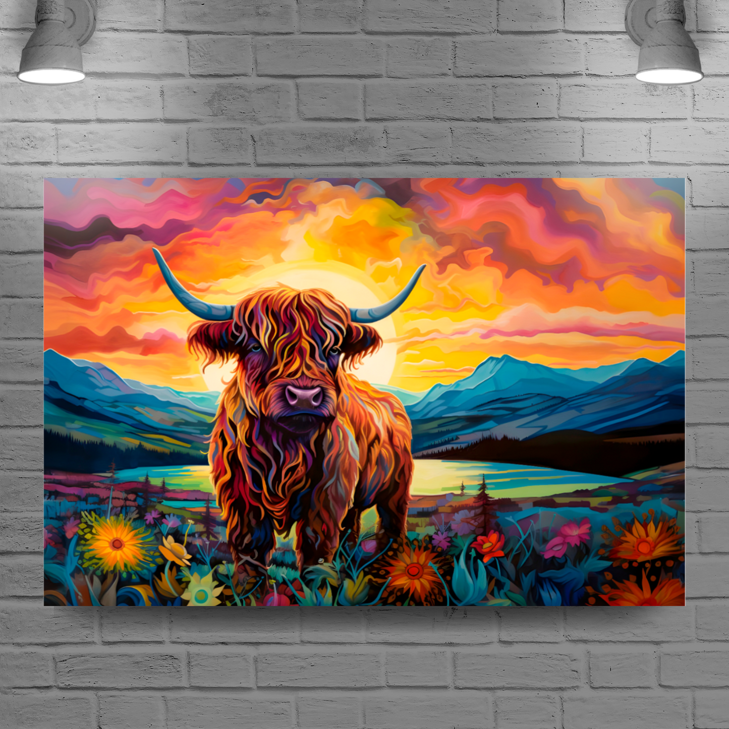 Highland Cow Deluxe Box Landscape Canvas Print