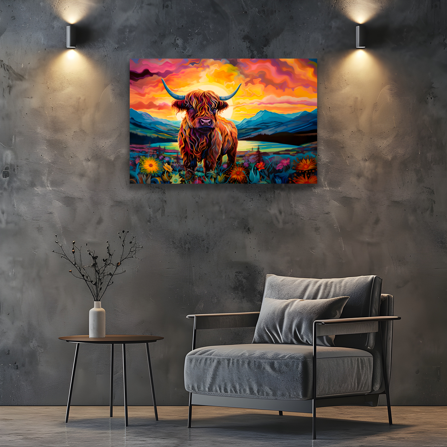 Highland Cow Deluxe Box Landscape Canvas Print