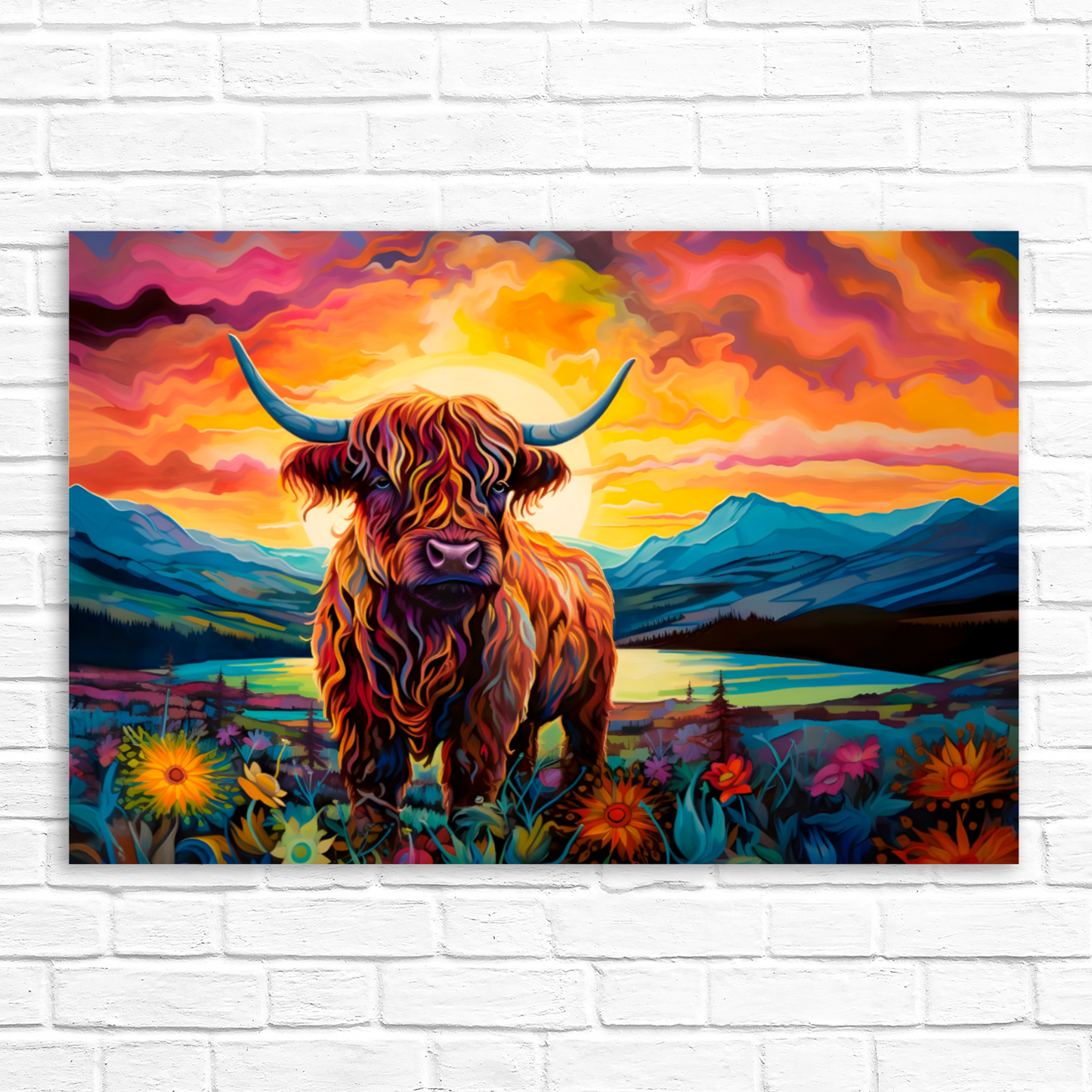 Highland Cow Deluxe Box Landscape Canvas Print