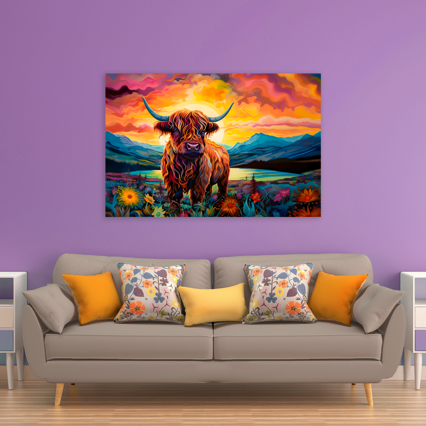 Highland Cow Deluxe Box Landscape Canvas Print