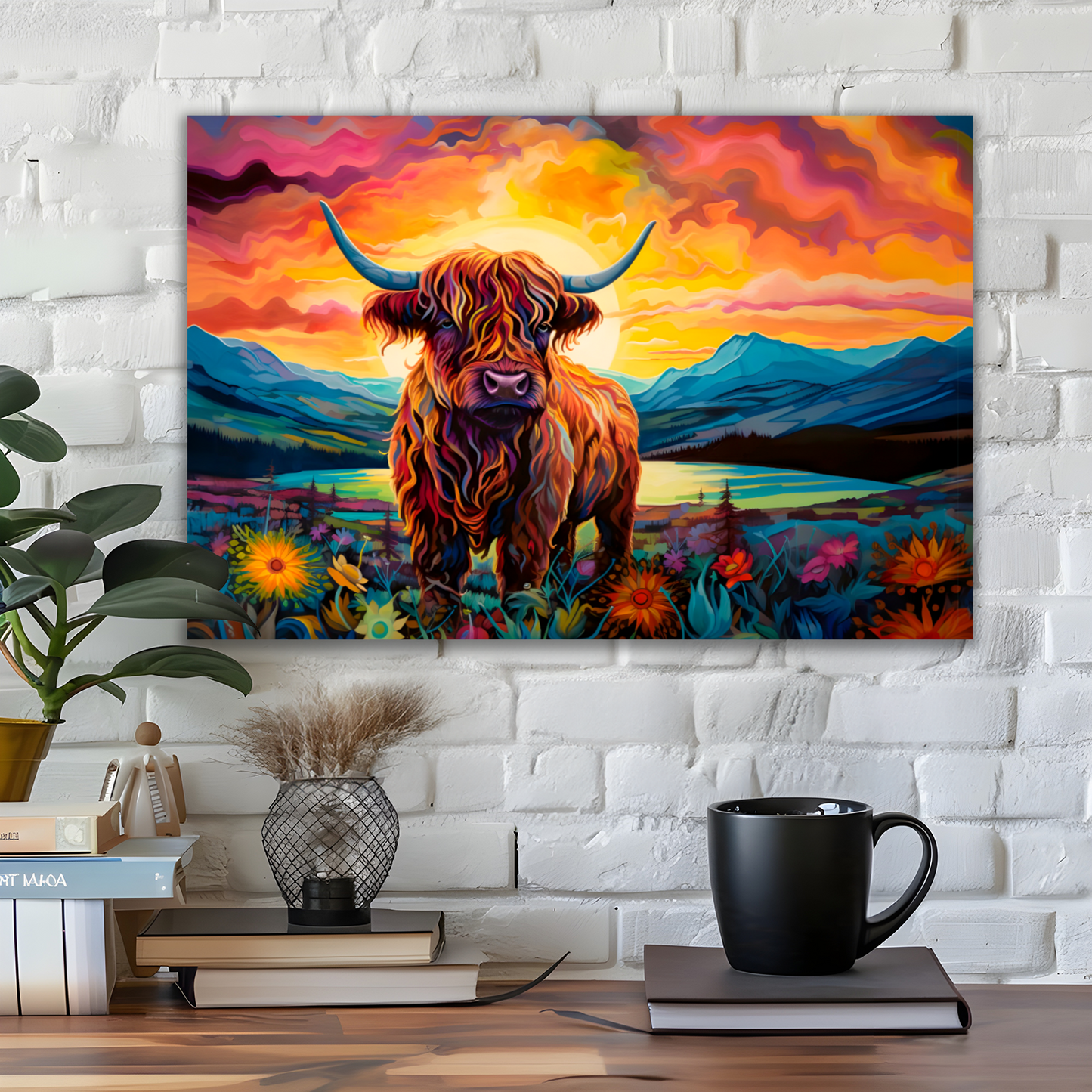 Highland Cow Deluxe Box Landscape Canvas Print