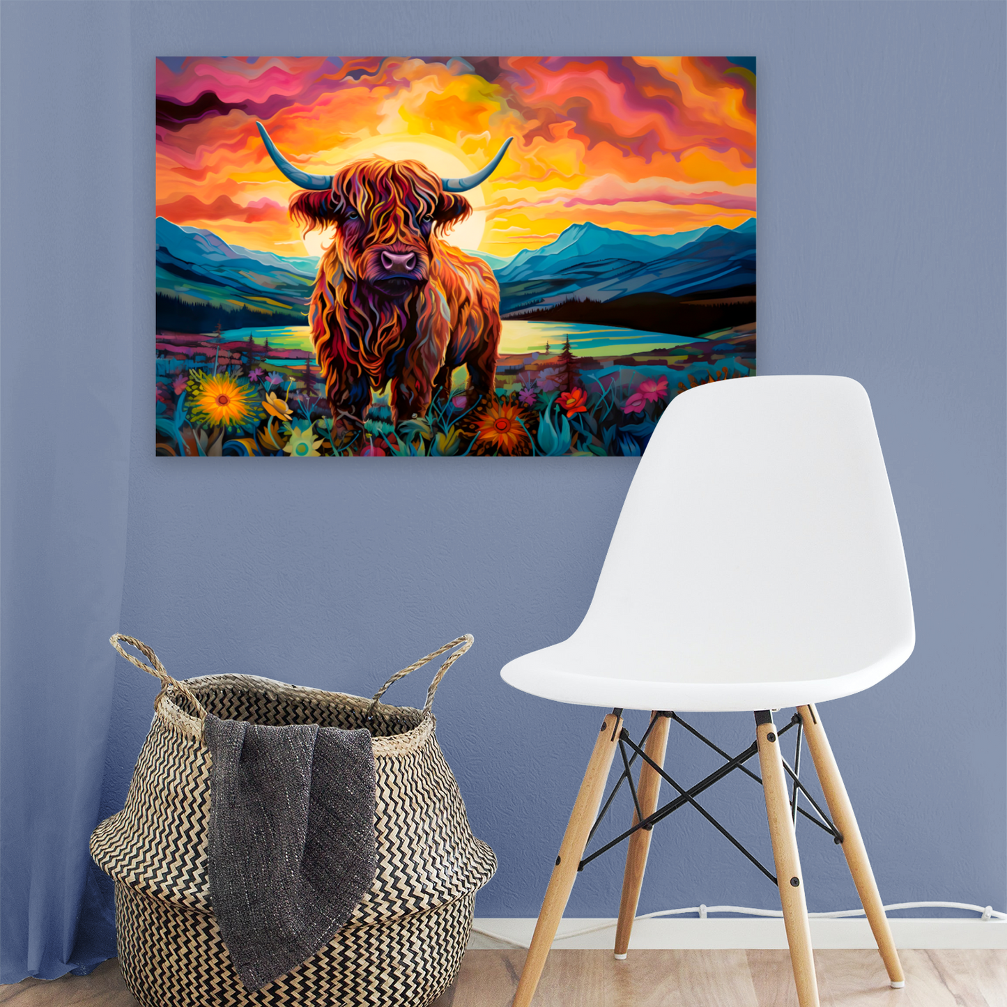 Highland Cow Deluxe Box Landscape Canvas Print