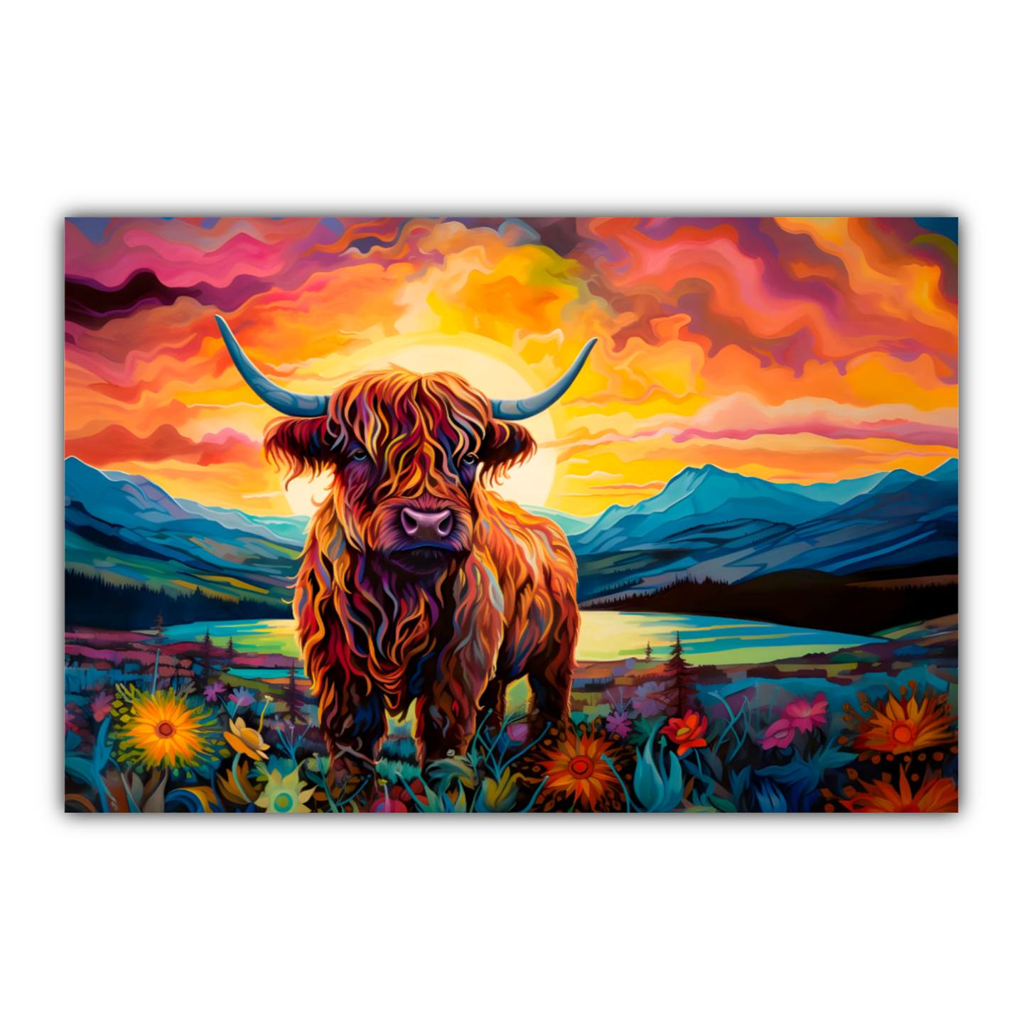 Highland Cow Deluxe Box Landscape Canvas Print