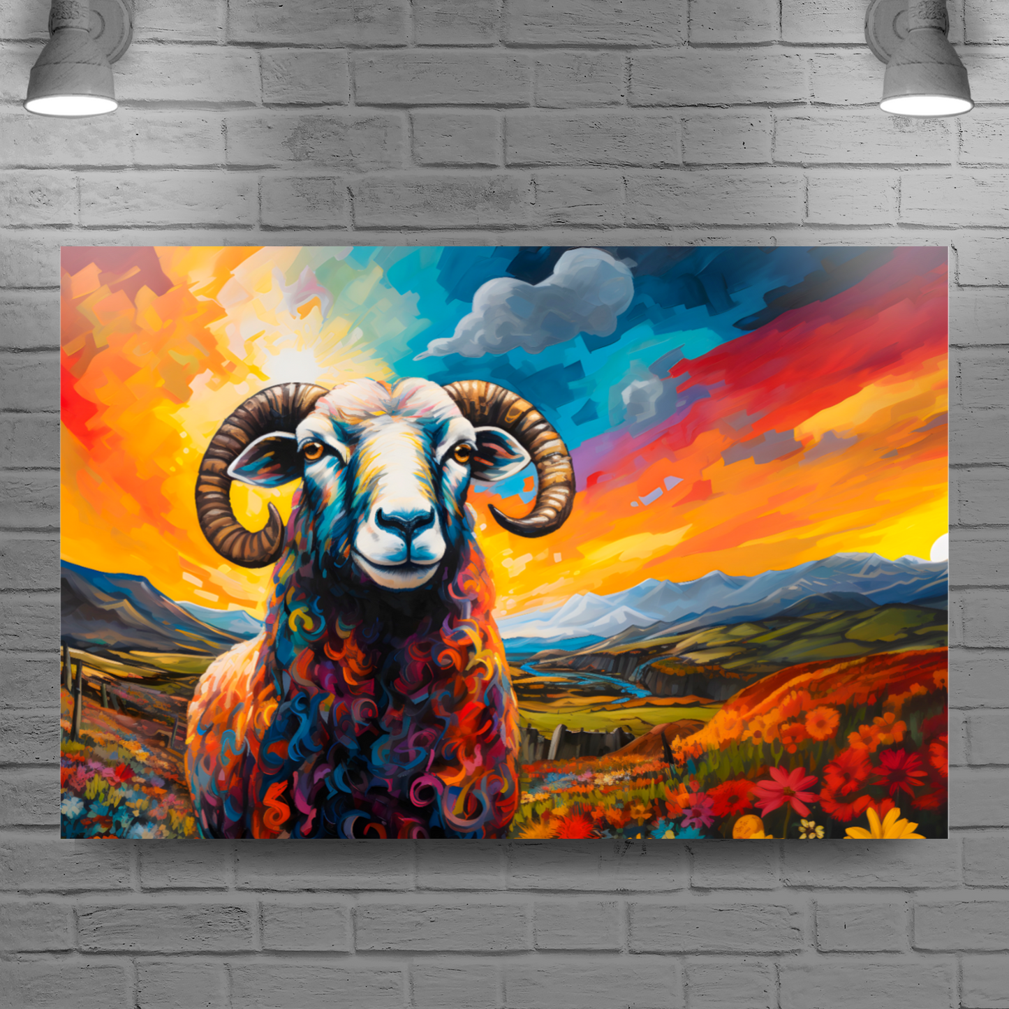 Black Faced Sheep Deluxe Box Landscape Canvas Print