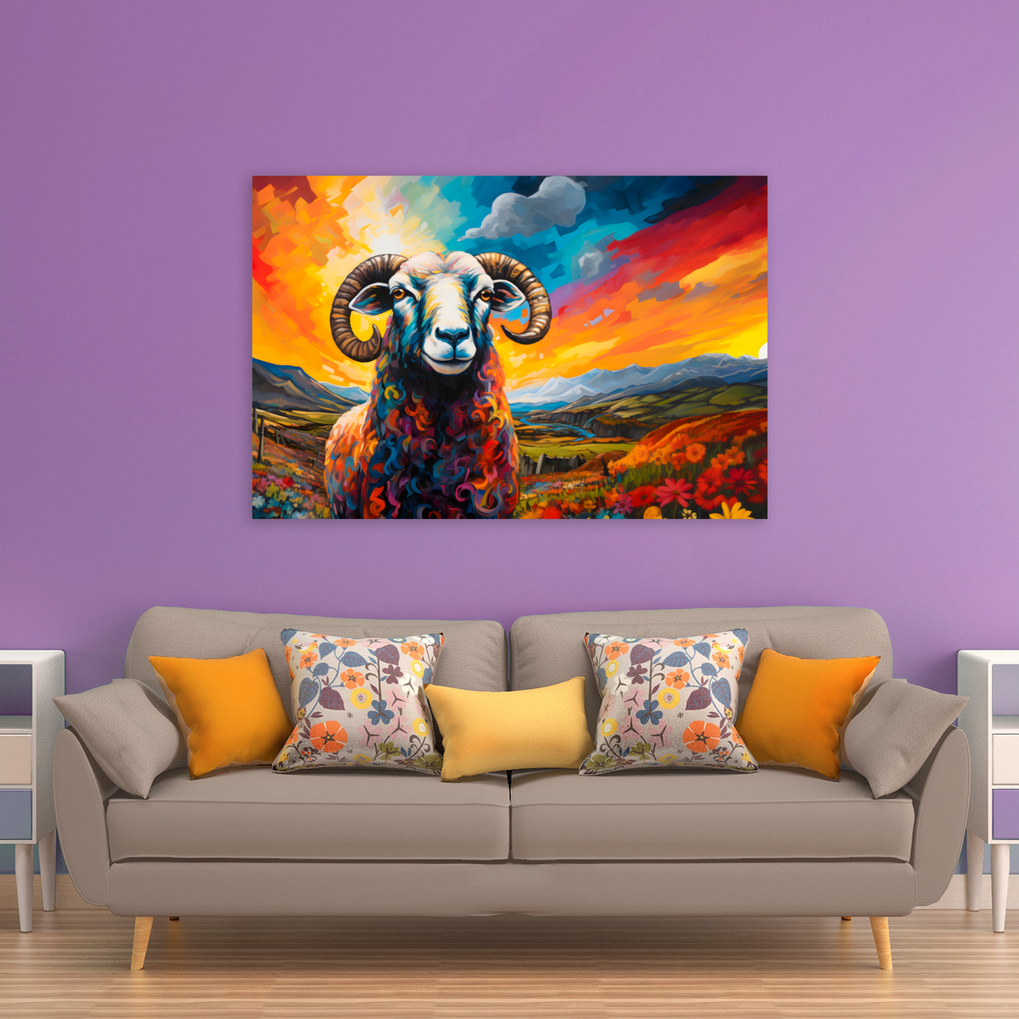 Black Faced Sheep Deluxe Box Landscape Canvas Print