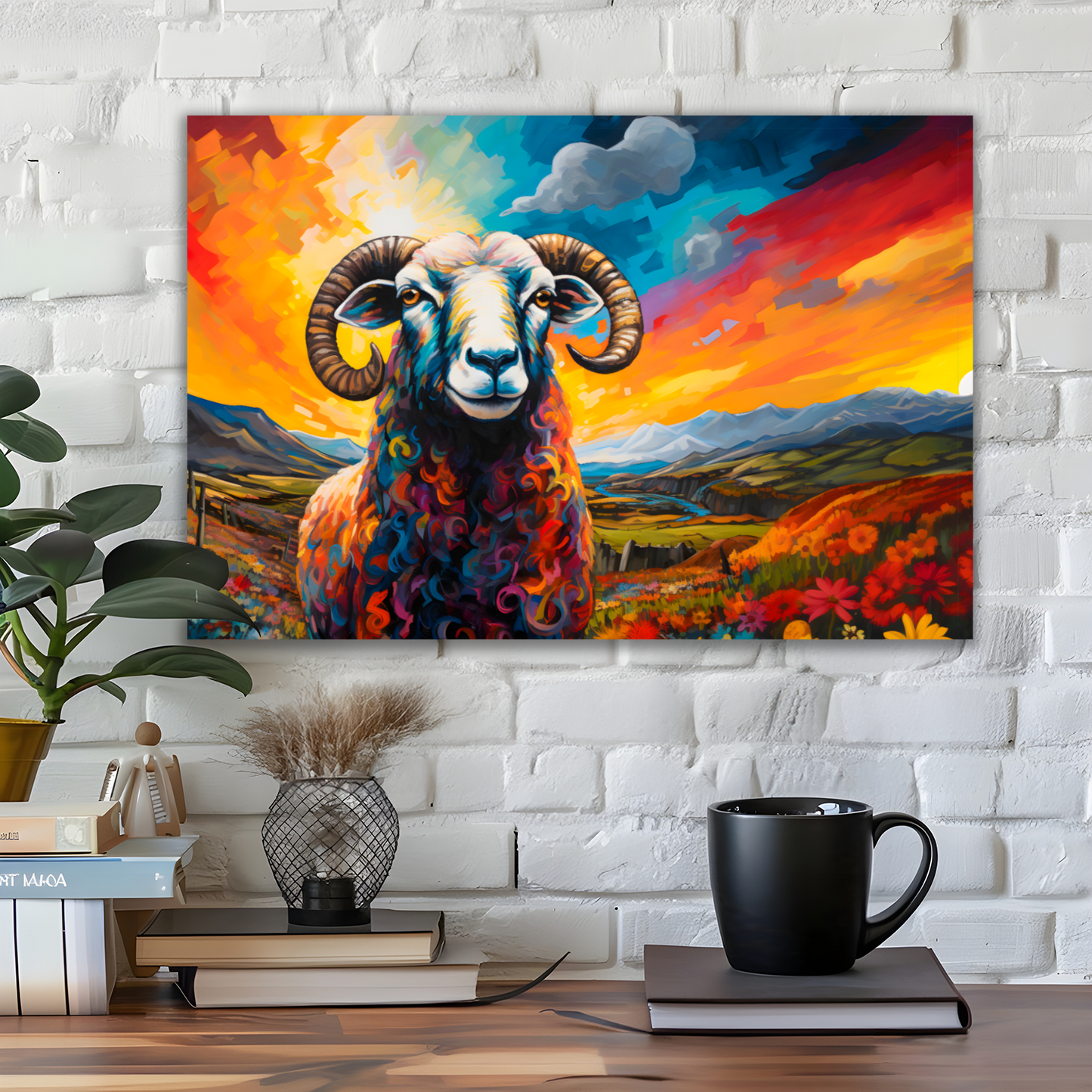 Black Faced Sheep Deluxe Box Landscape Canvas Print