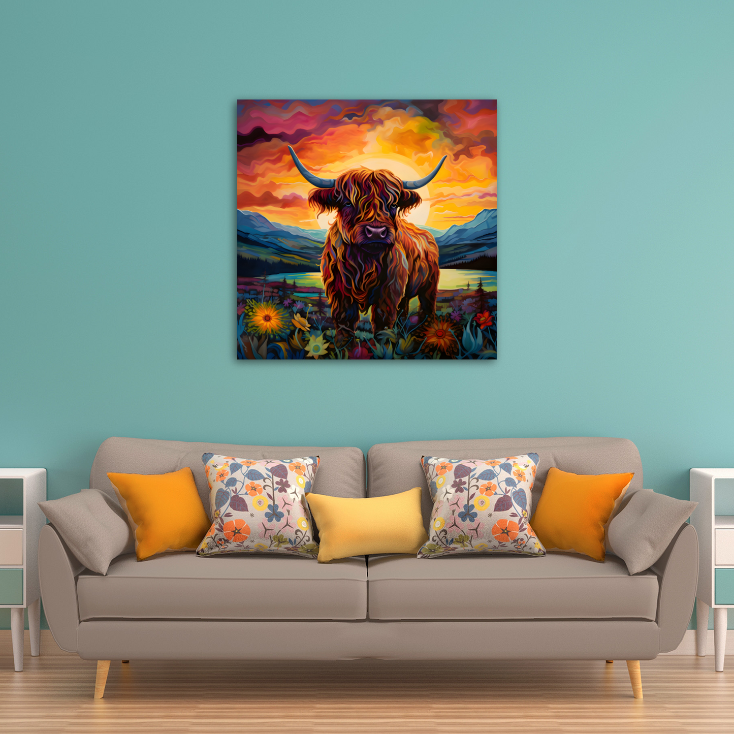 Highland Cow Deluxe Box Square Canvas Print