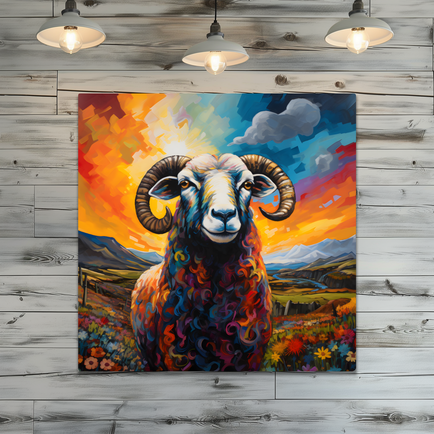 Black Faced Sheep Premium Square Aluminum Prints