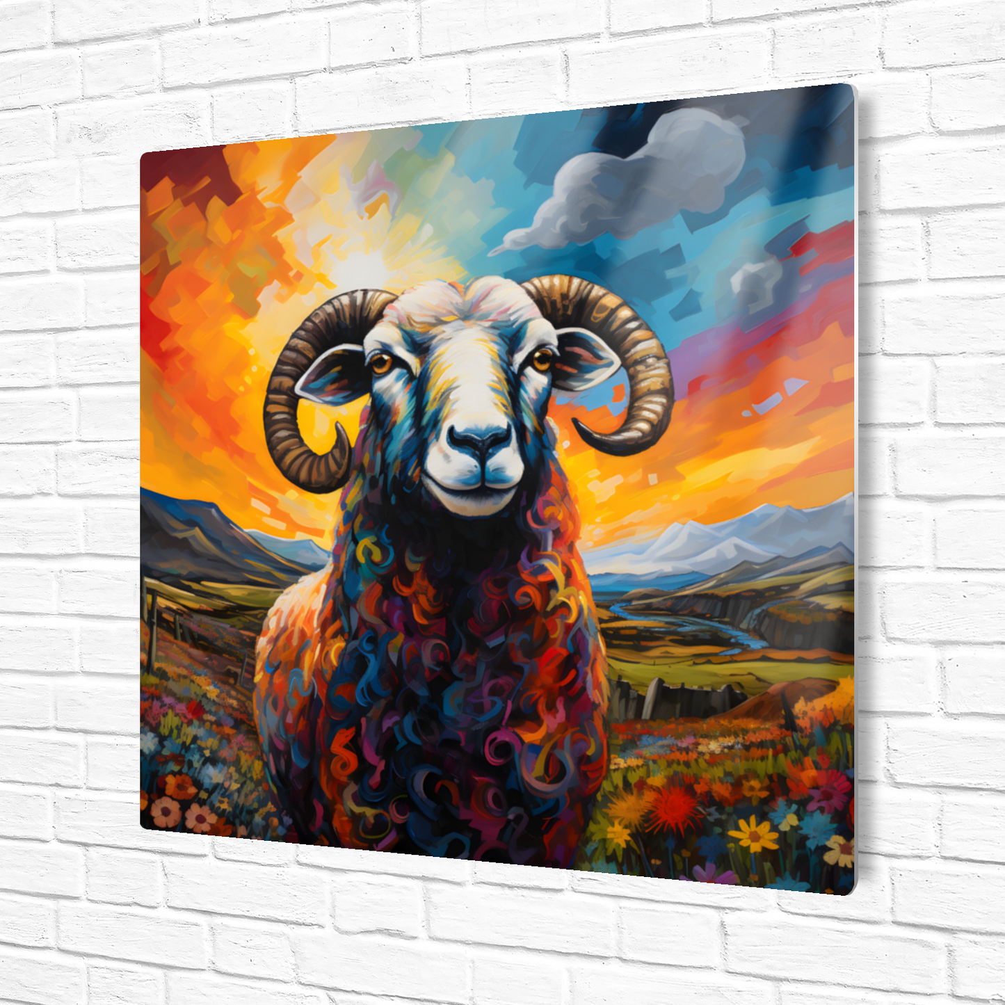 Black Faced Sheep Premium Square Aluminum Prints