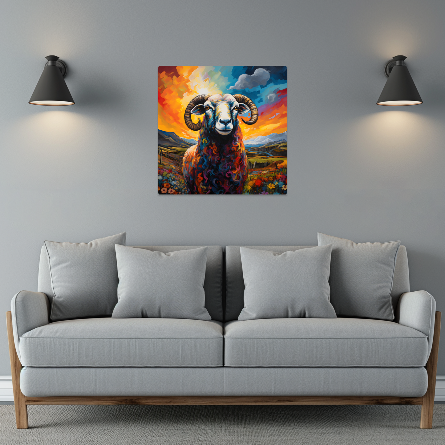 Black Faced Sheep Premium Square Aluminum Prints