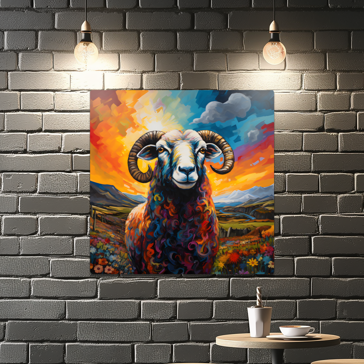 Black Faced Sheep Premium Square Aluminum Prints