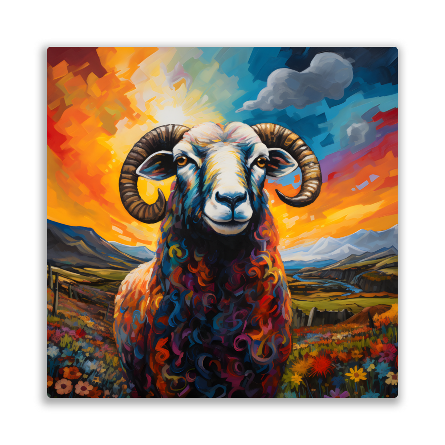 Black Faced Sheep Premium Square Aluminum Prints