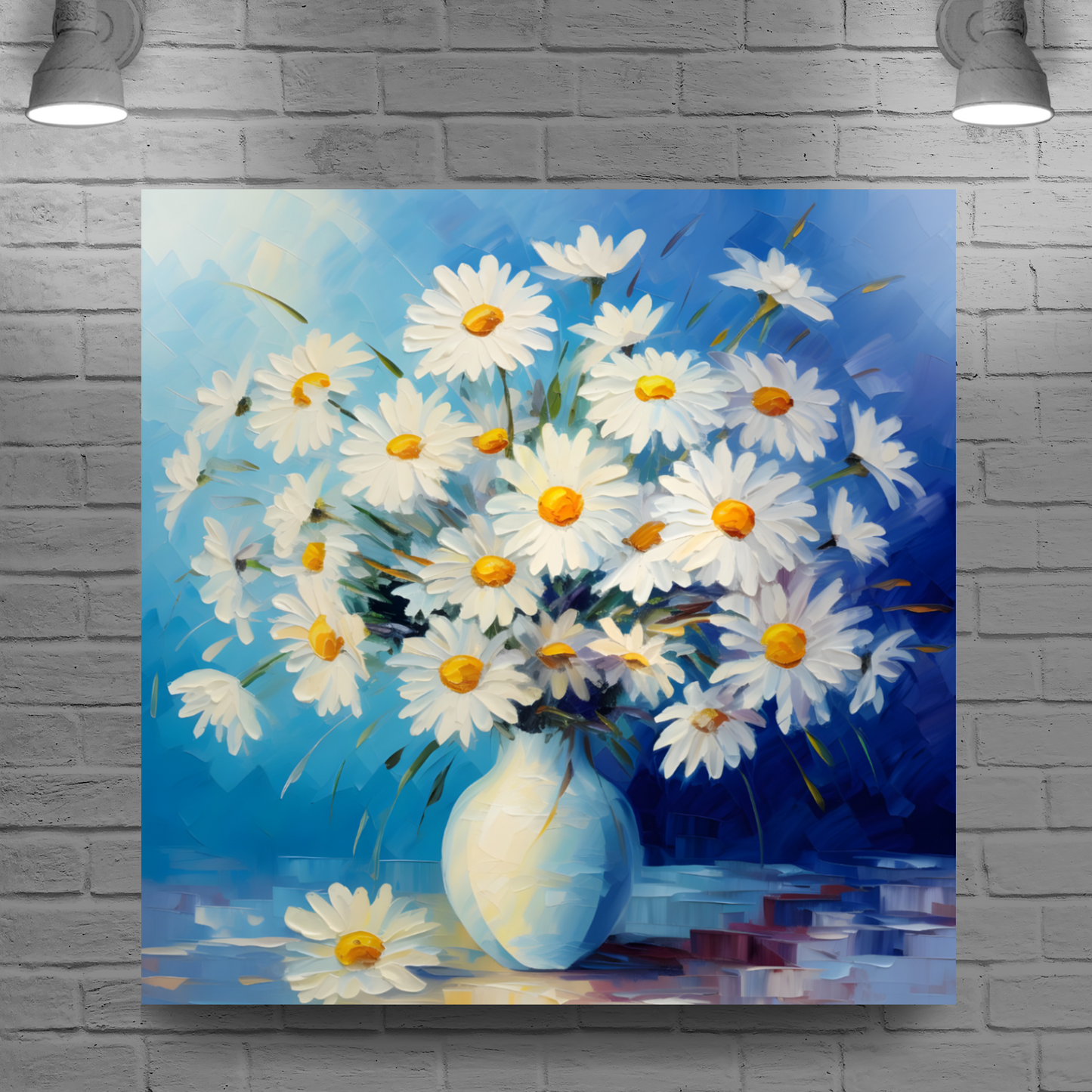 Sunlit Daisies in Blue Deluxe Box Square Canvas Print