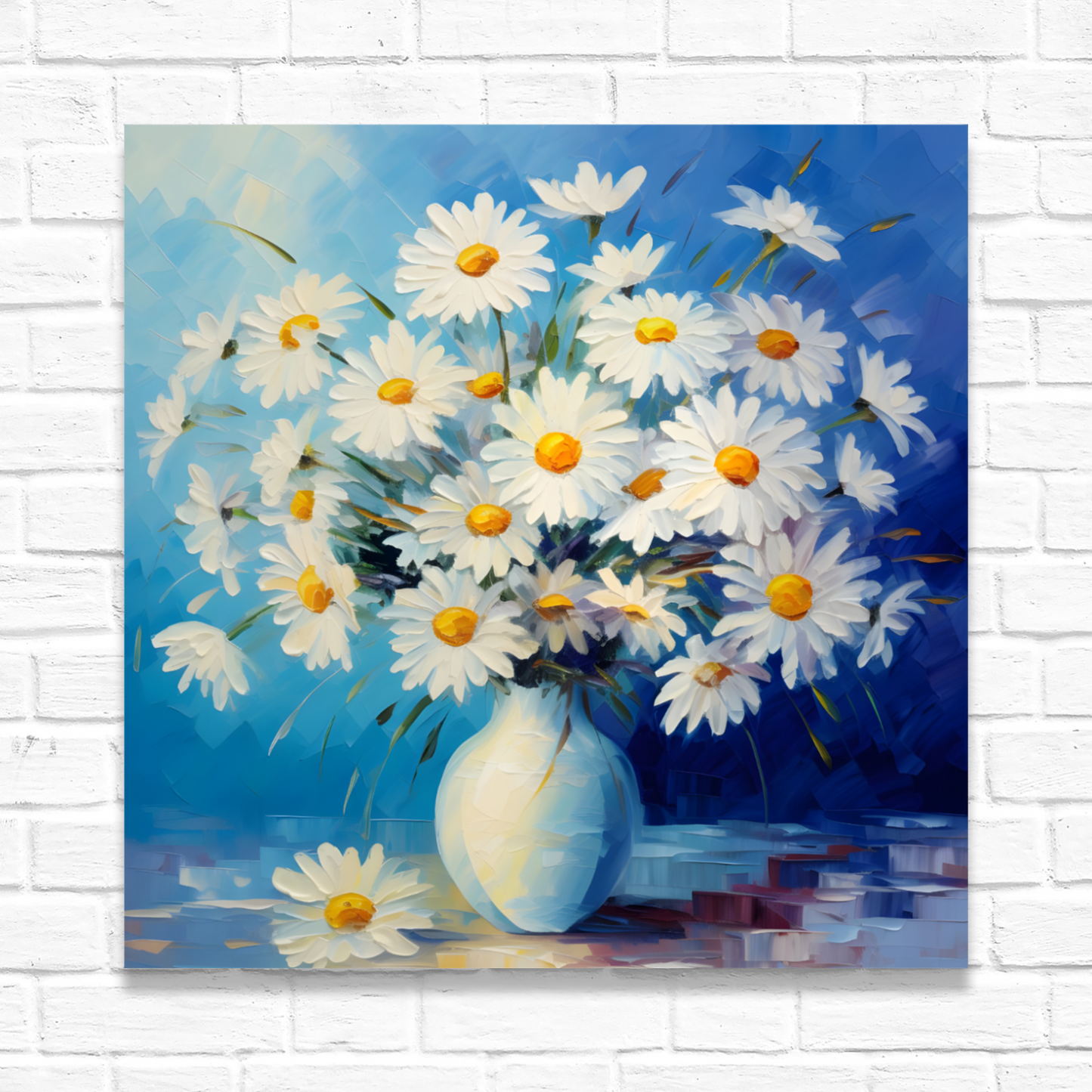 Sunlit Daisies in Blue Deluxe Box Square Canvas Print