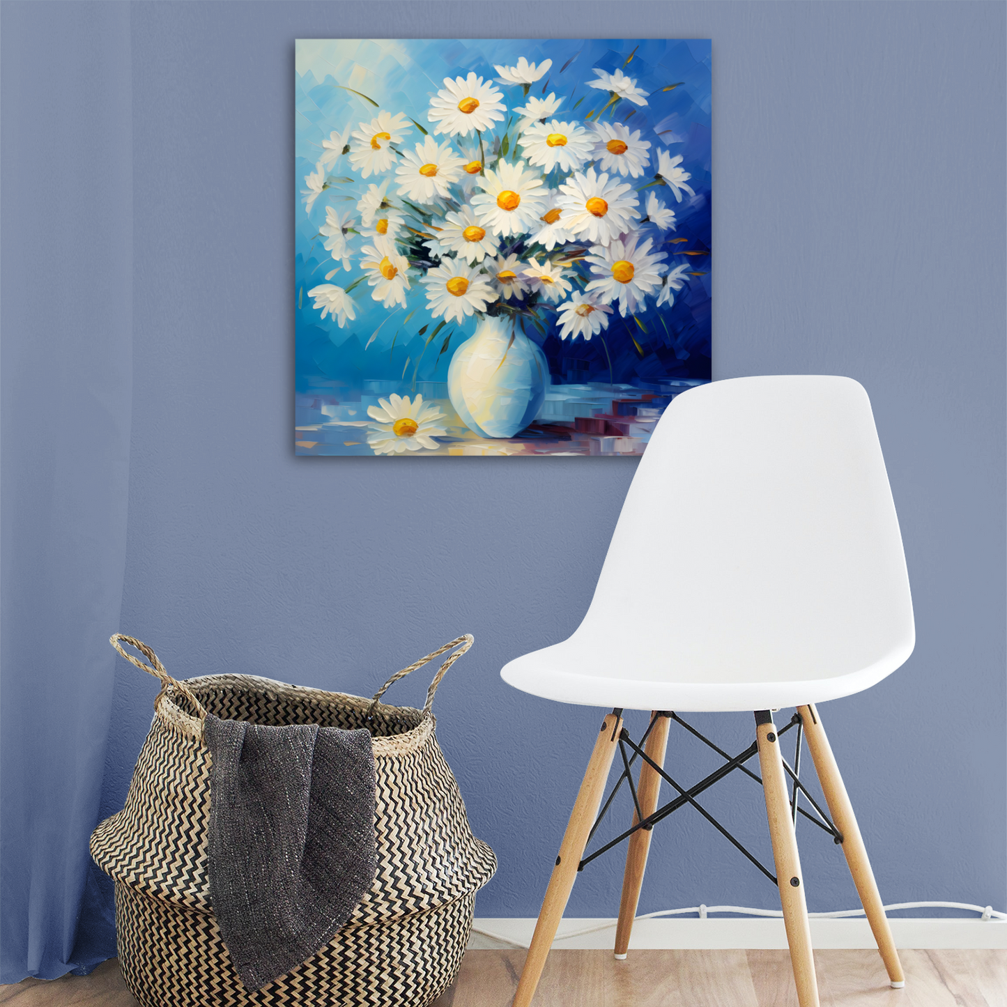 Sunlit Daisies in Blue Deluxe Box Square Canvas Print