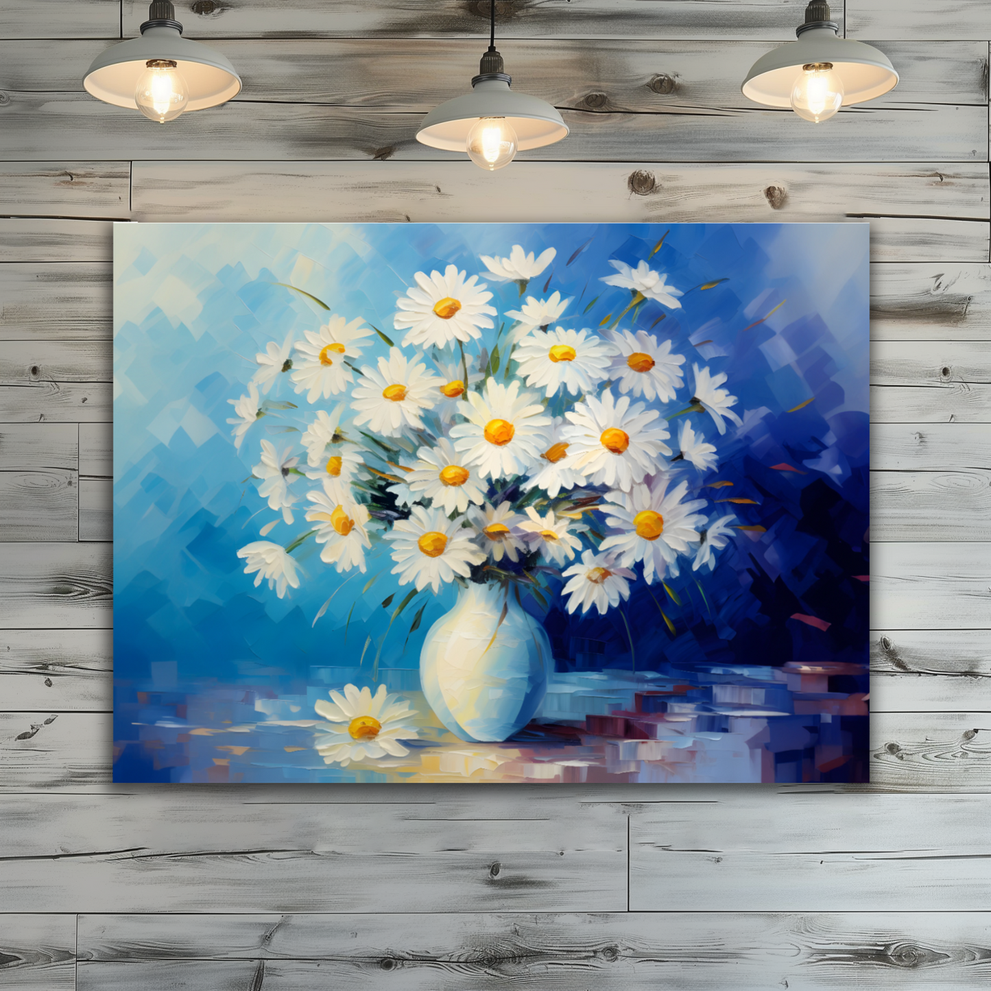 Sunlit Daisies in Blue Premium Landscape Aluminum Prints