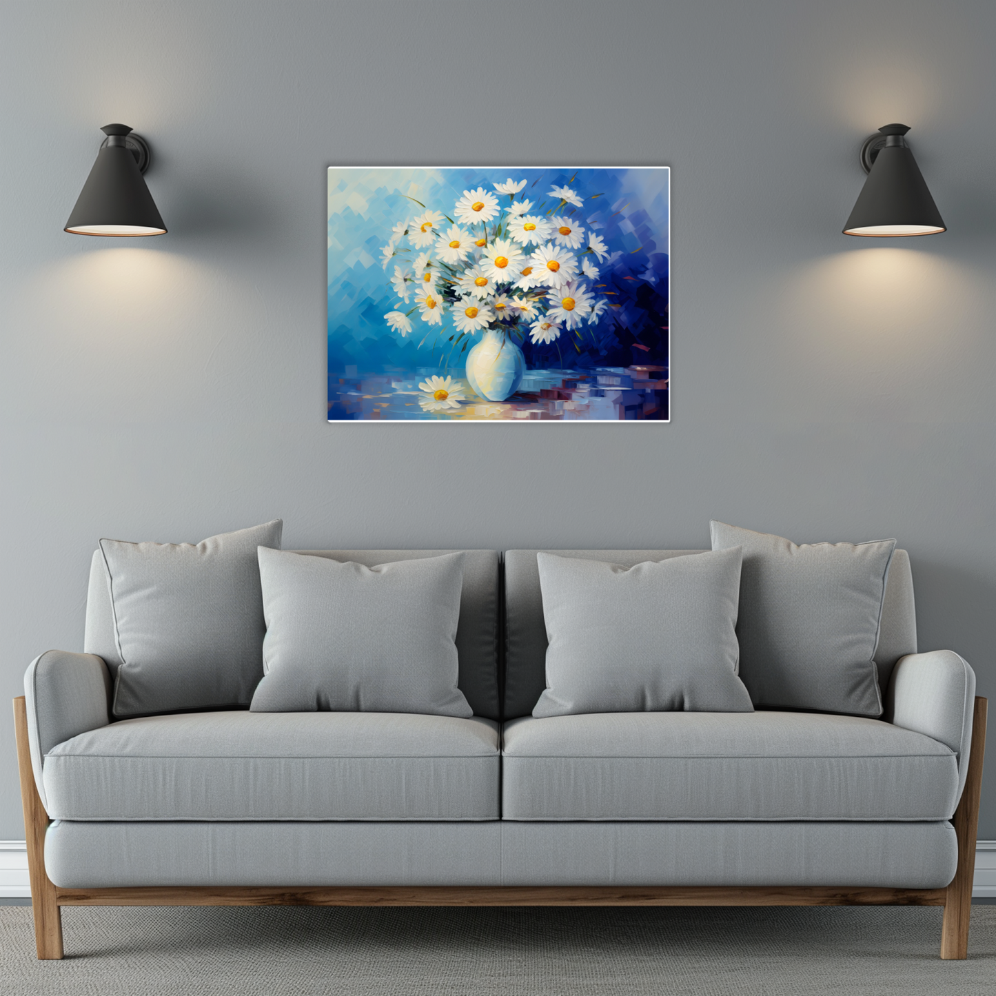 Sunlit Daisies in Blue Premium Landscape Aluminum Prints