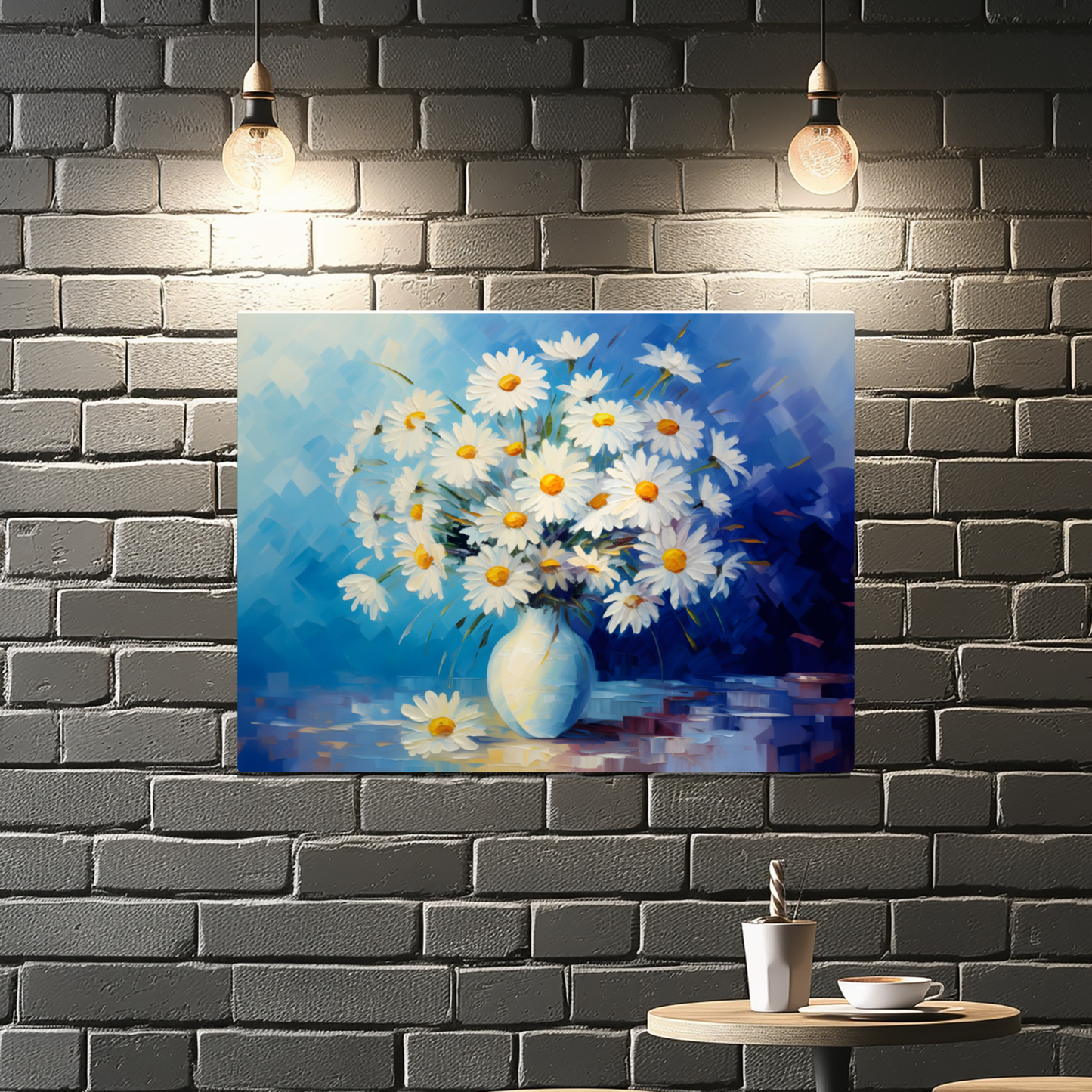 Sunlit Daisies in Blue Premium Landscape Aluminum Prints