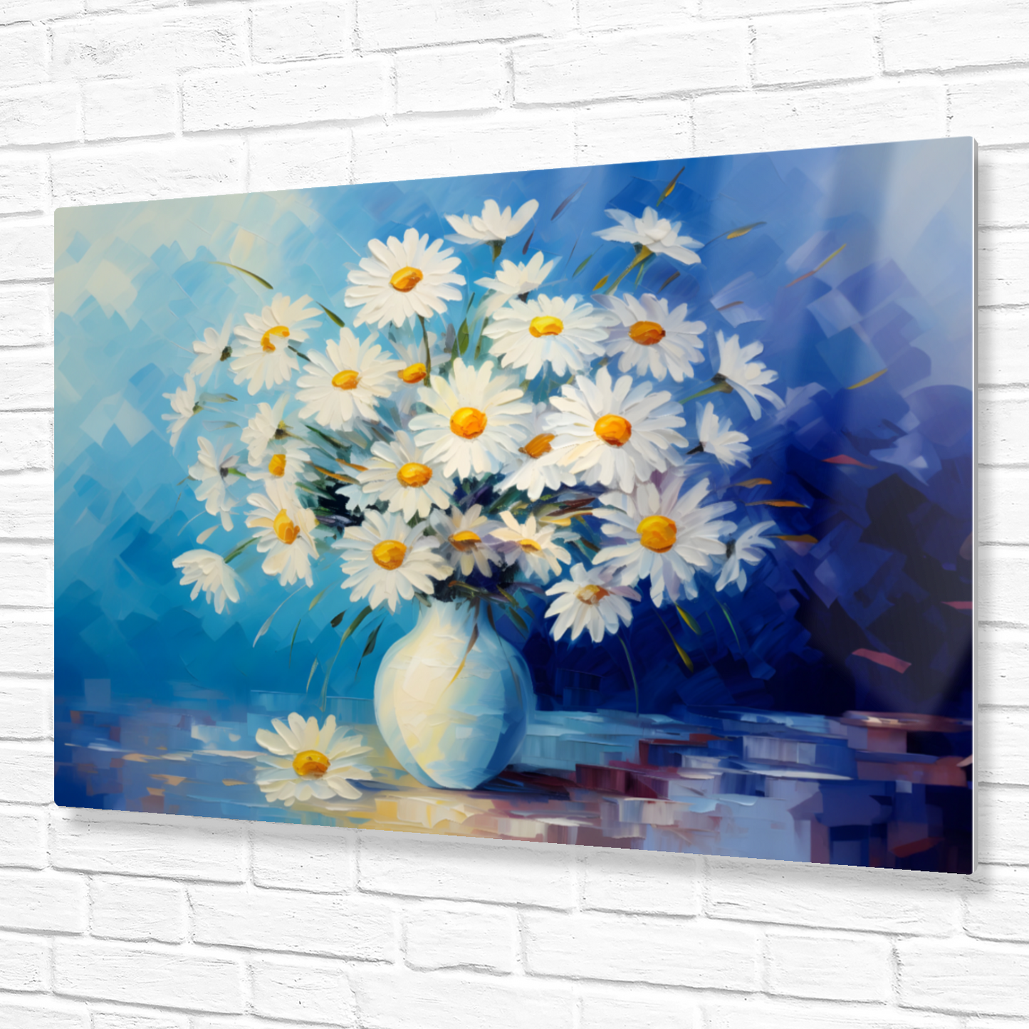 Sunlit Daisies in Blue Premium Landscape Aluminum Prints