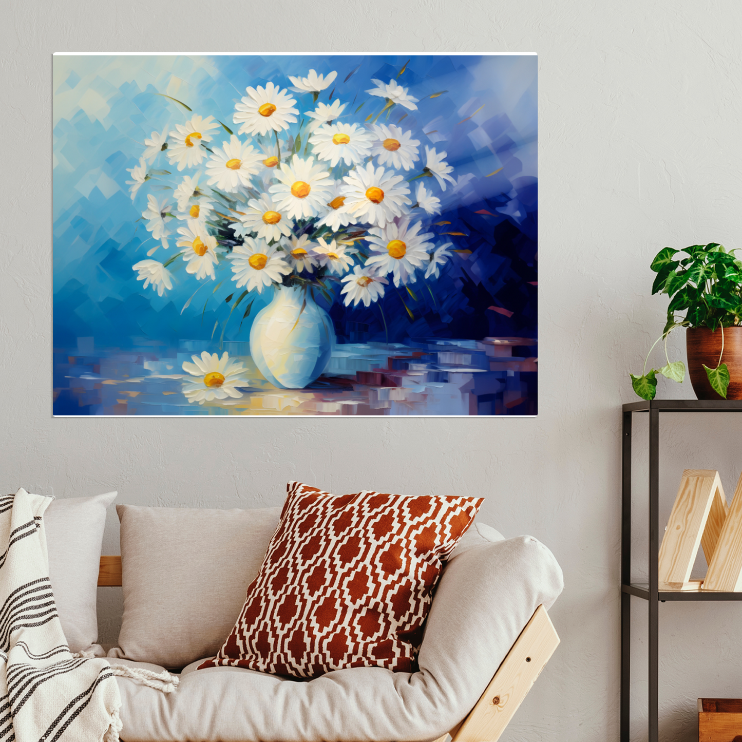 Sunlit Daisies in Blue Premium Landscape Aluminum Prints