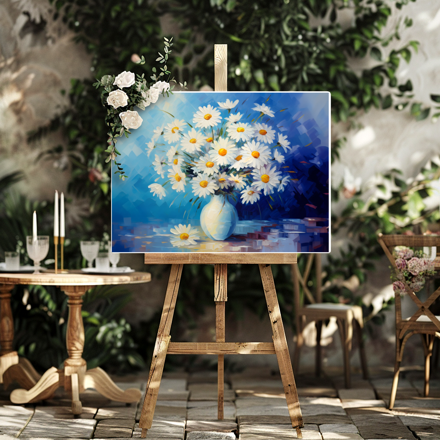 Sunlit Daisies in Blue Premium Landscape Aluminum Prints