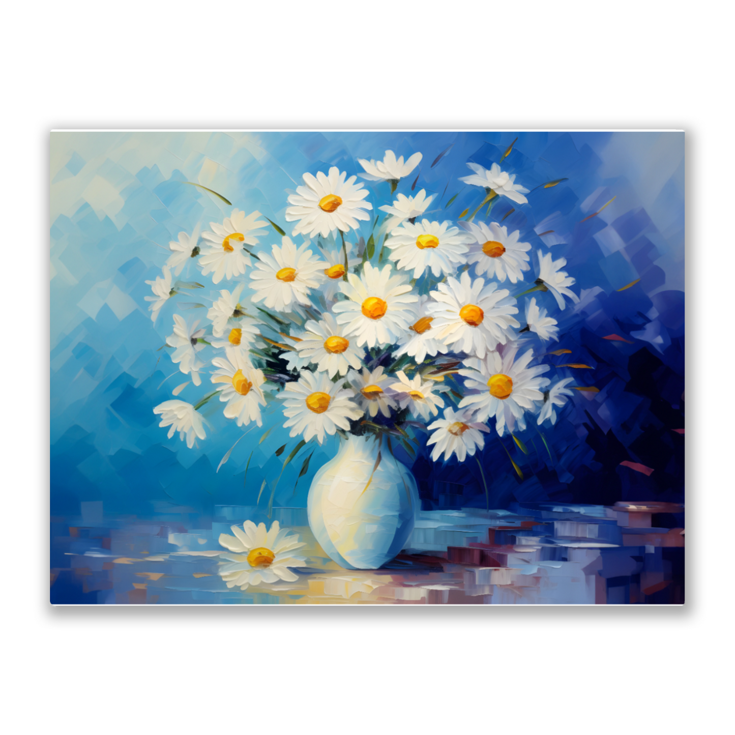 Sunlit Daisies in Blue Premium Landscape Aluminum Prints