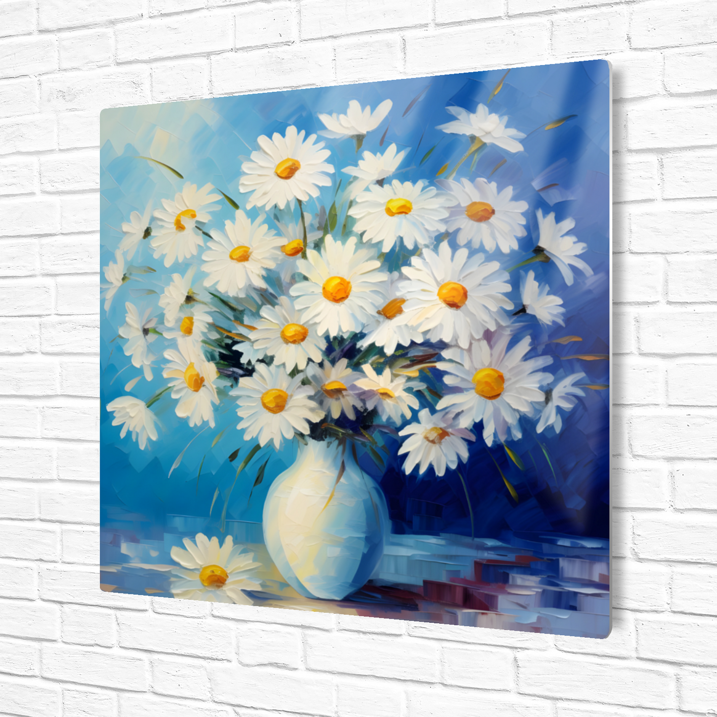 Sunlit Daisies in Blue Premium Square Aluminum Prints