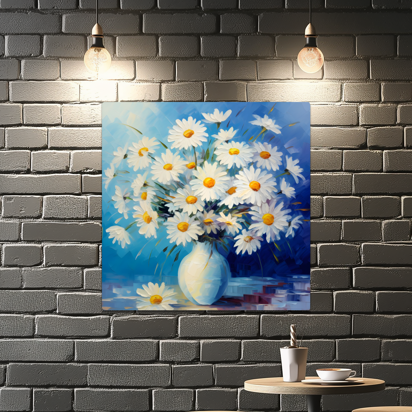 Sunlit Daisies in Blue Premium Square Aluminum Prints